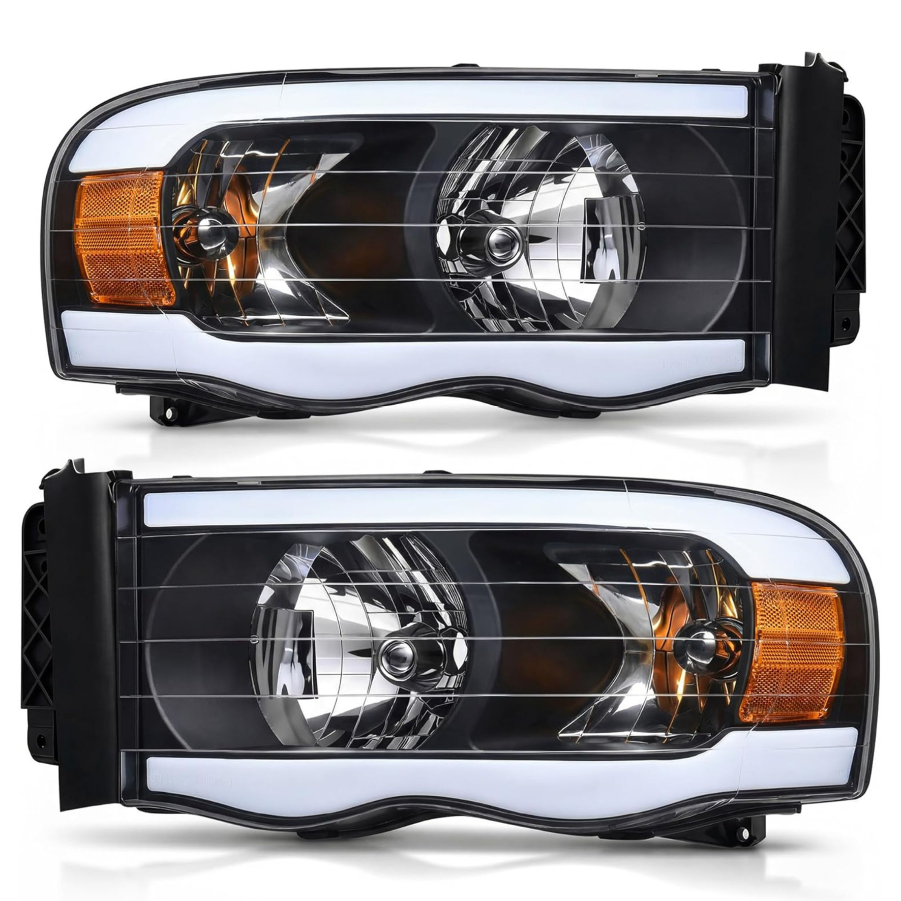 YITAMOTOR LED DRL Headlights for 2002-2005 Dodge Ram 1500 & 2003-2005 Ram 2500/3500, Black Housing Clear Lens