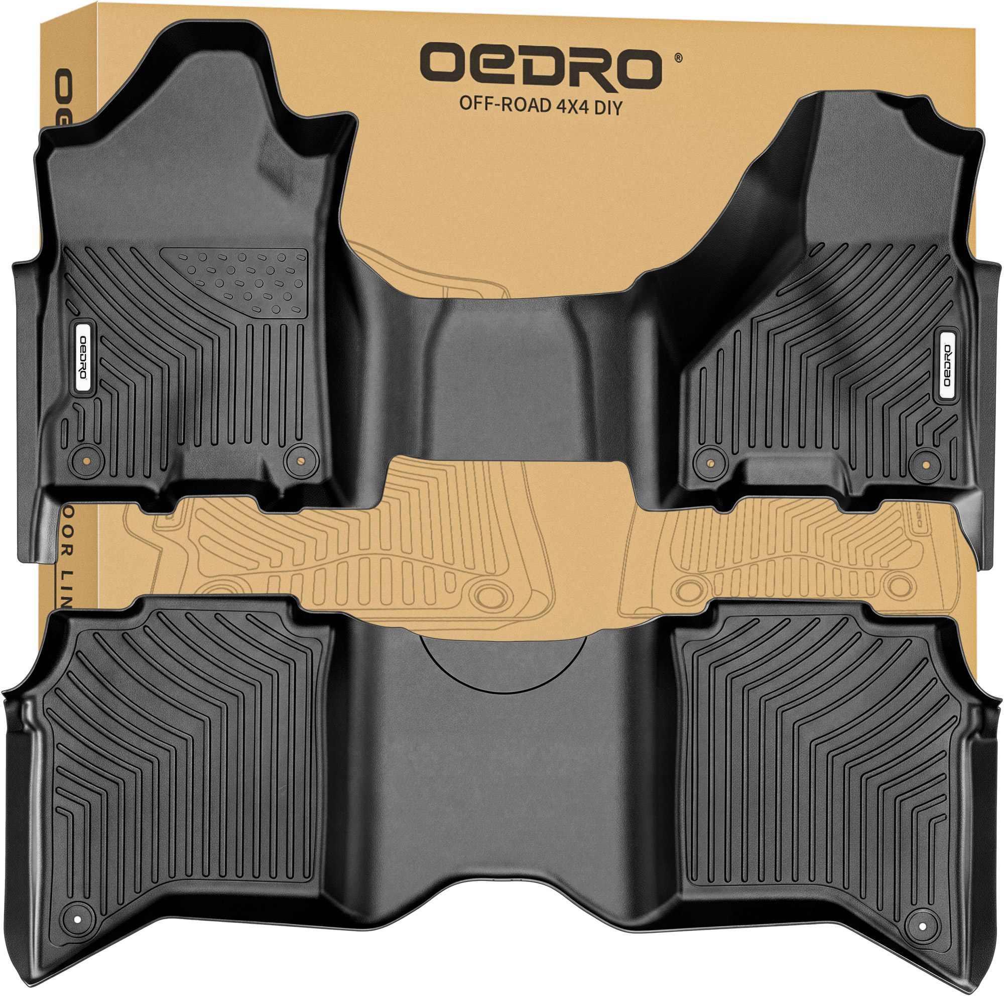 OEDRO Floor Mats Fit 2019-2026 Ram 2500 3500 Crew Cab with Bench Seat, Custom Fit TPE All Weather Floor Liners, Front & Rear Waterproof Car Mats