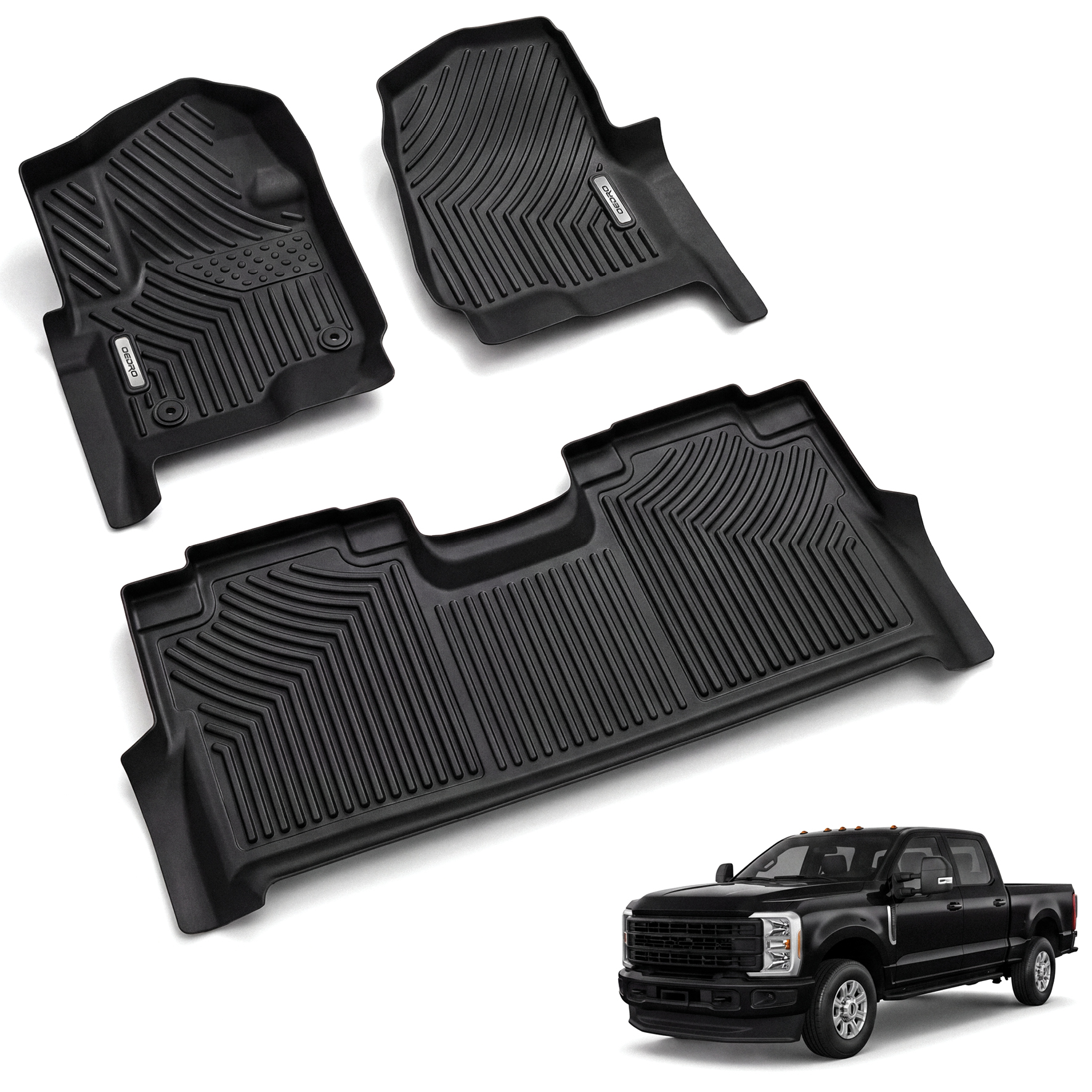 OEDRO Floor Mats for 2017-2026 Ford F-250 / F-350 Super Duty Crew Cab 1st Row Bucket Seat,Unique Black TPE All-Weather Guard Full Set Liners