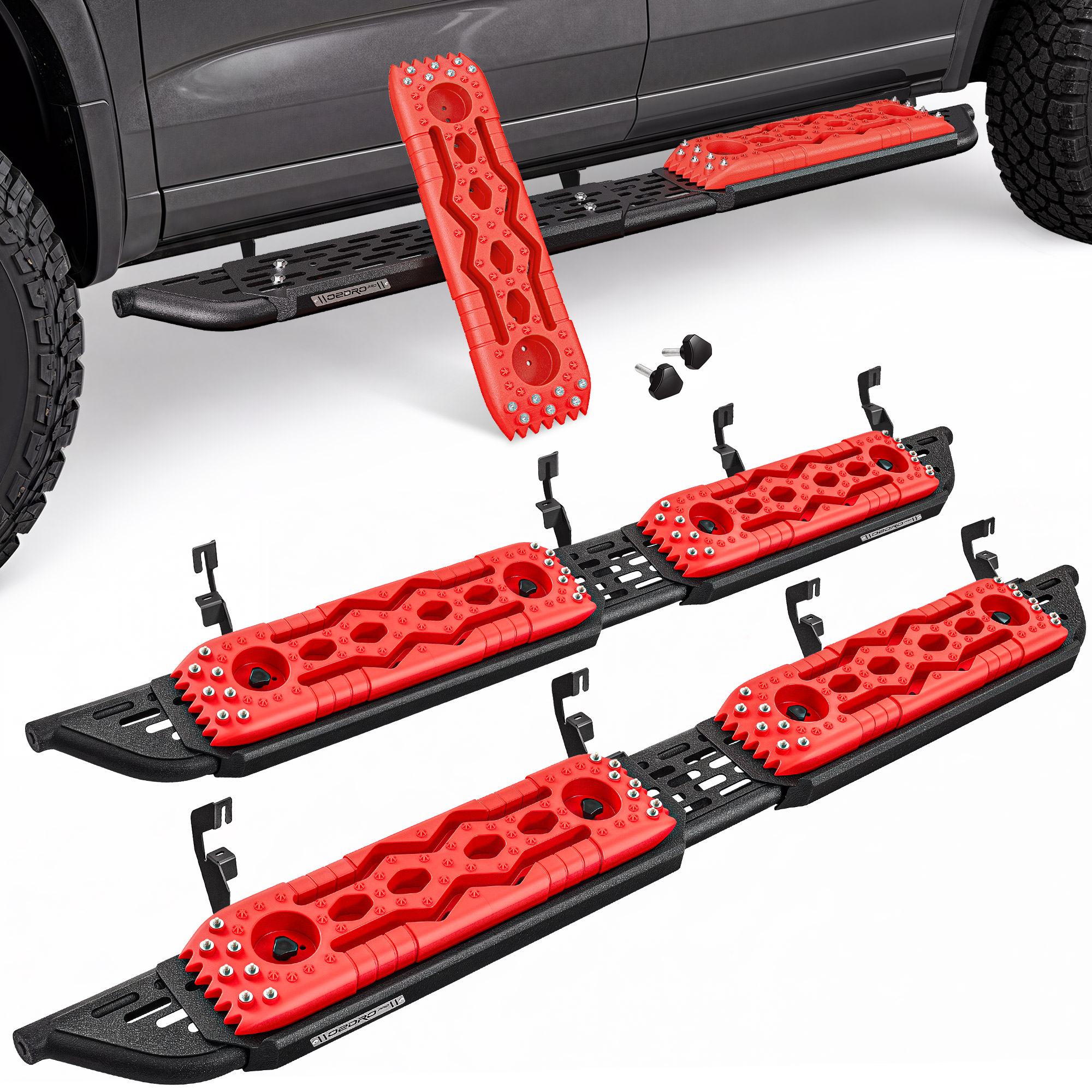 OEDRO PRO 2-in-1 Recovery Running Boards with Removable Nylon Traction Boards Compatible with 2007-2018 Chevy Silverado 1500 Crew Cab Side Steps