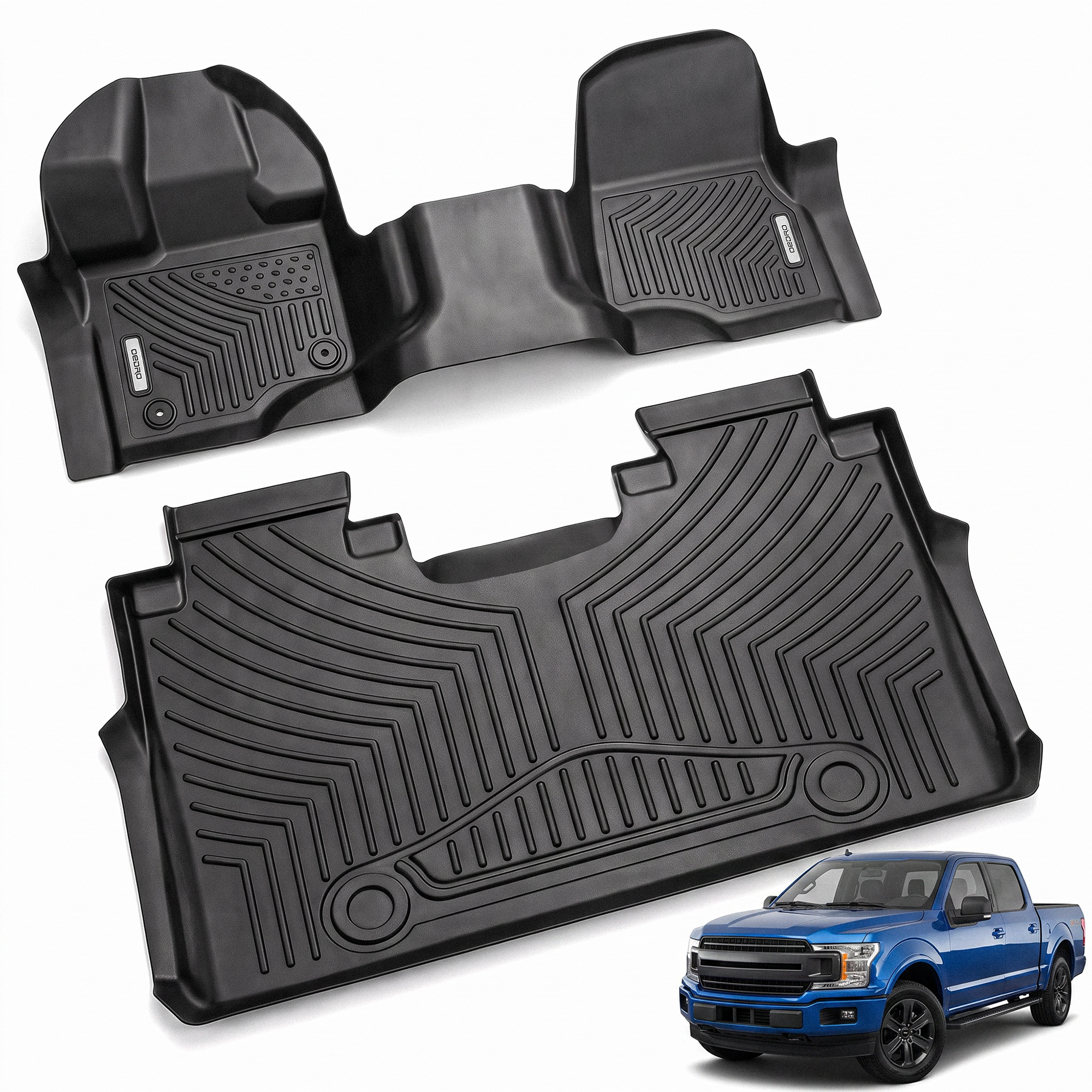 OEDRO All-Weather TPE Floor Mats for 2015-2026 Ford F-150 SuperCrew Cab with 1st Row Bench Seats – Includes 1st & 2nd Row, Black Floor Liners