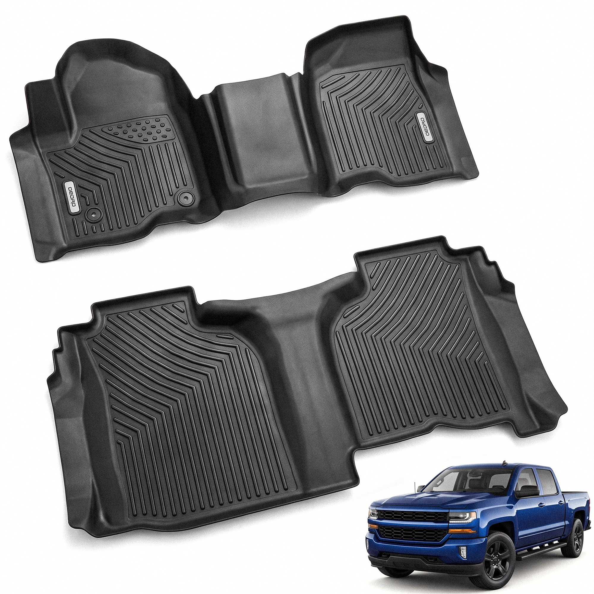 OEDRO Floor Mats for 2019-2026 Chevrolet Silverado / GMC Sierra 1500 2500HD 3500HD Double Cab with 1st Bench Seats