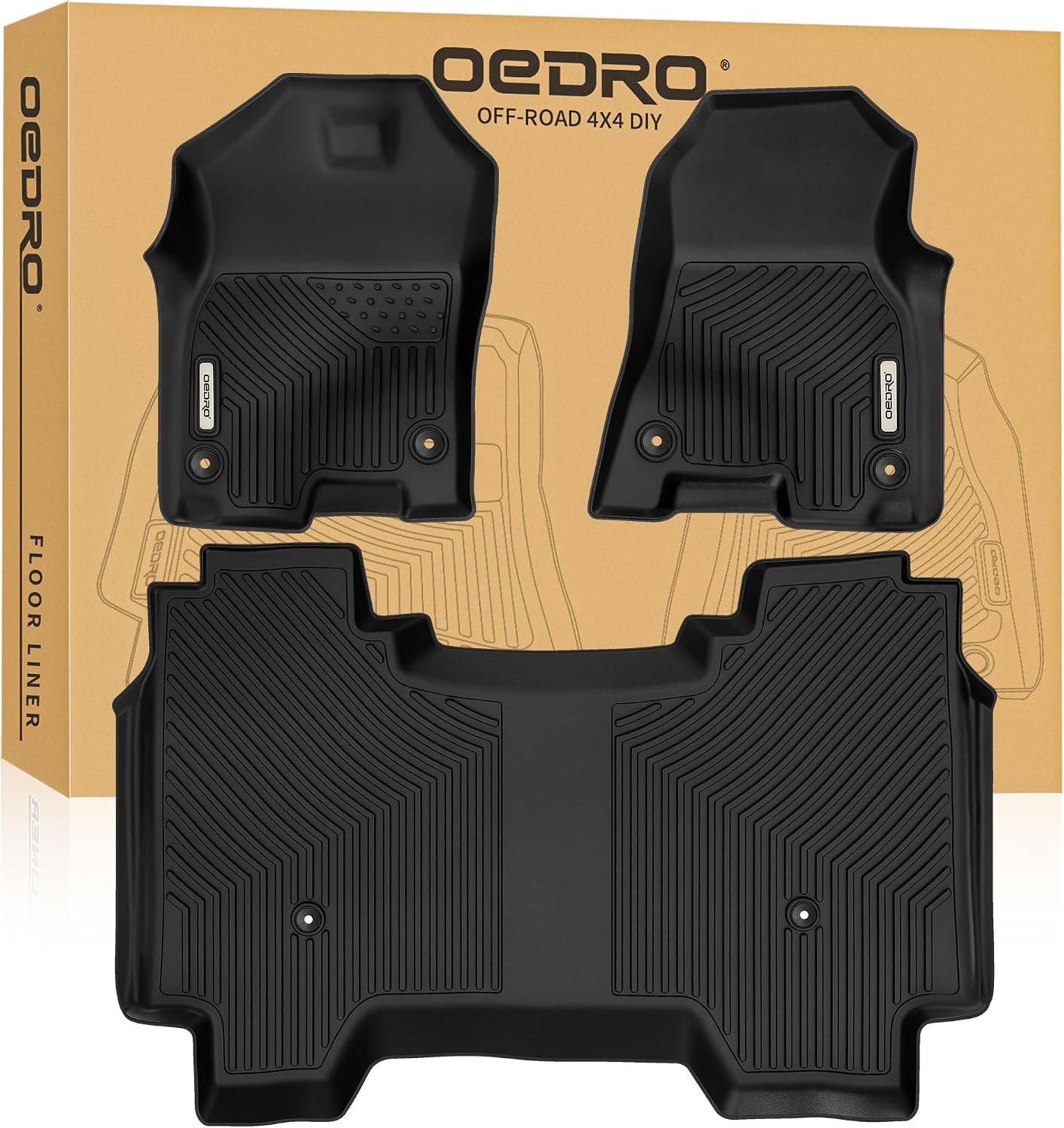 OEDRO Floor Mats for 2019-2025 Dodge Ram 1500 Crew Cab, Black TPE All-Weather Guard Full Set Liners