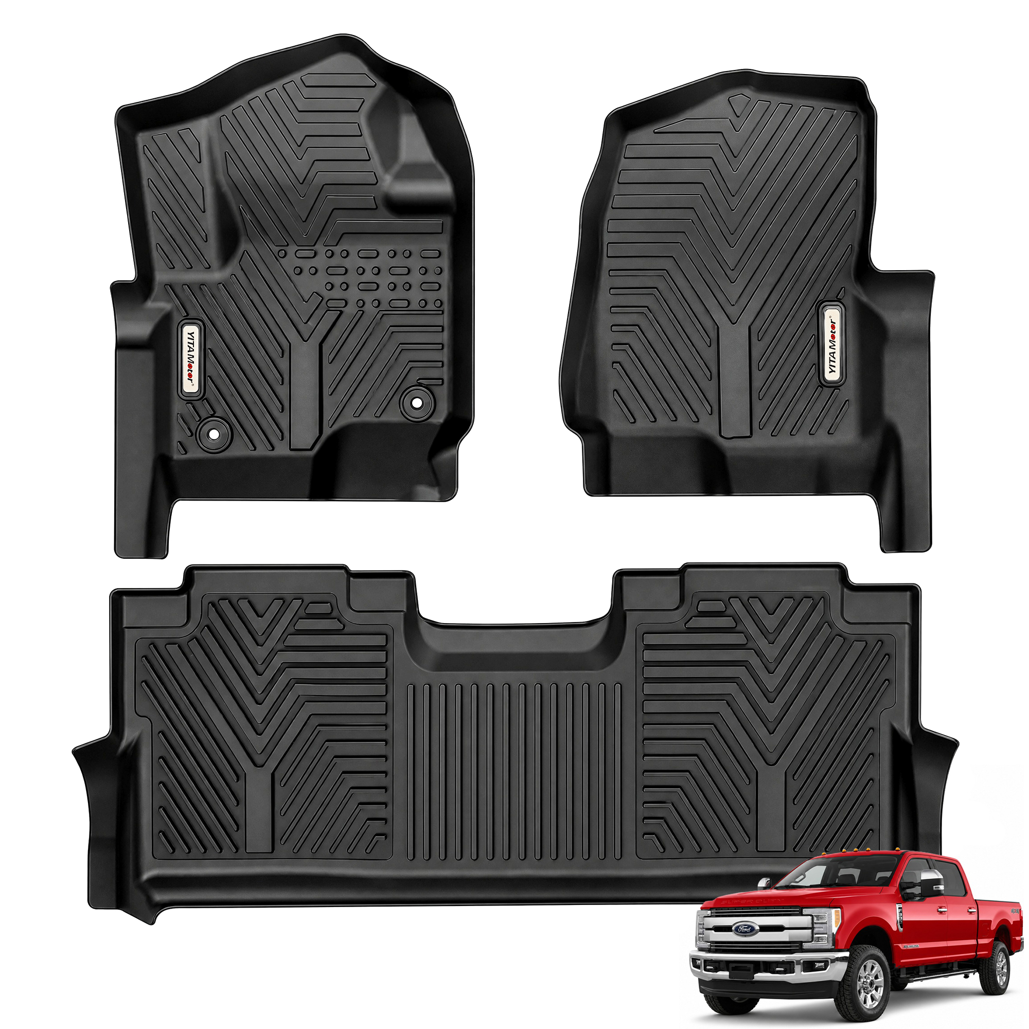 YITAMOTOR All-Weather TPE Floor Mats for 2017-2026 Ford Super Duty F250 F350 F450 F550 Crew Cab | Custom Fit 1st & 2nd Row Floor Liners