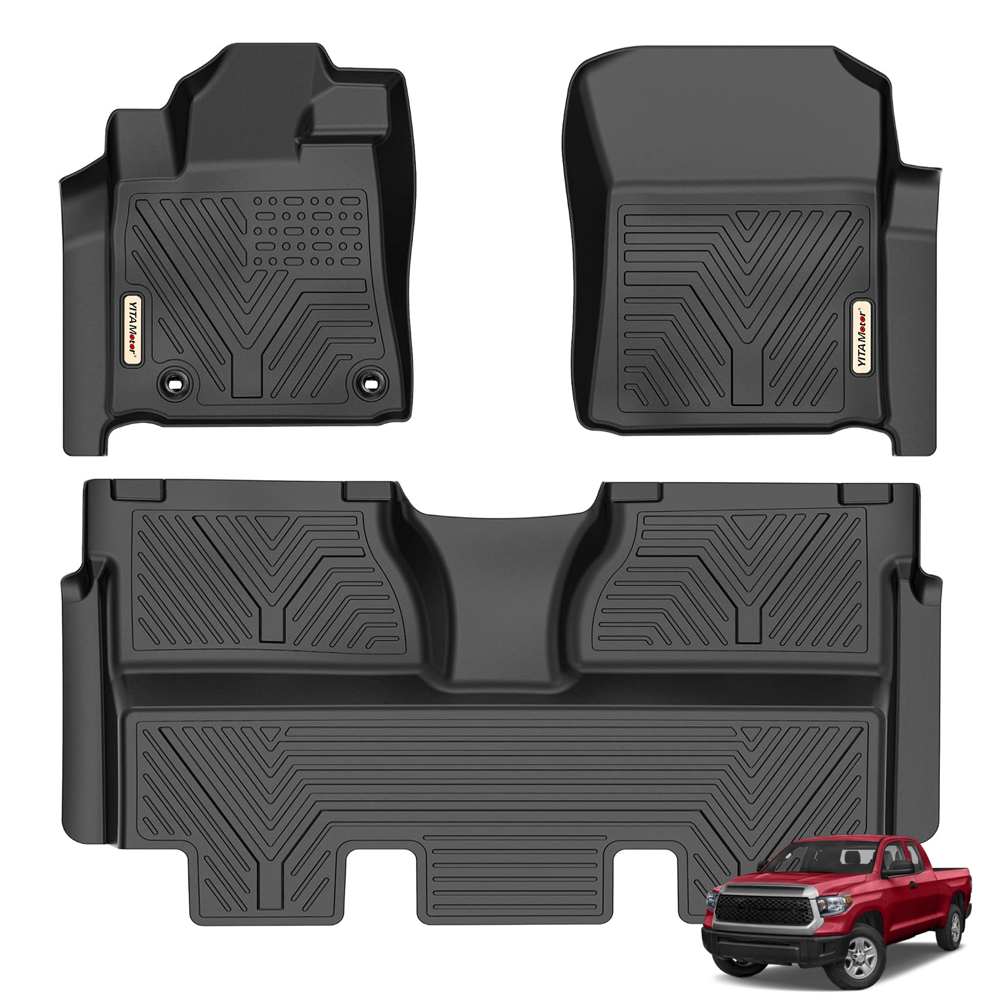YITAMOTOR Floor Mats for 2014-2021 Toyota Tundra CrewMax | TPE All Weather Floor Liners