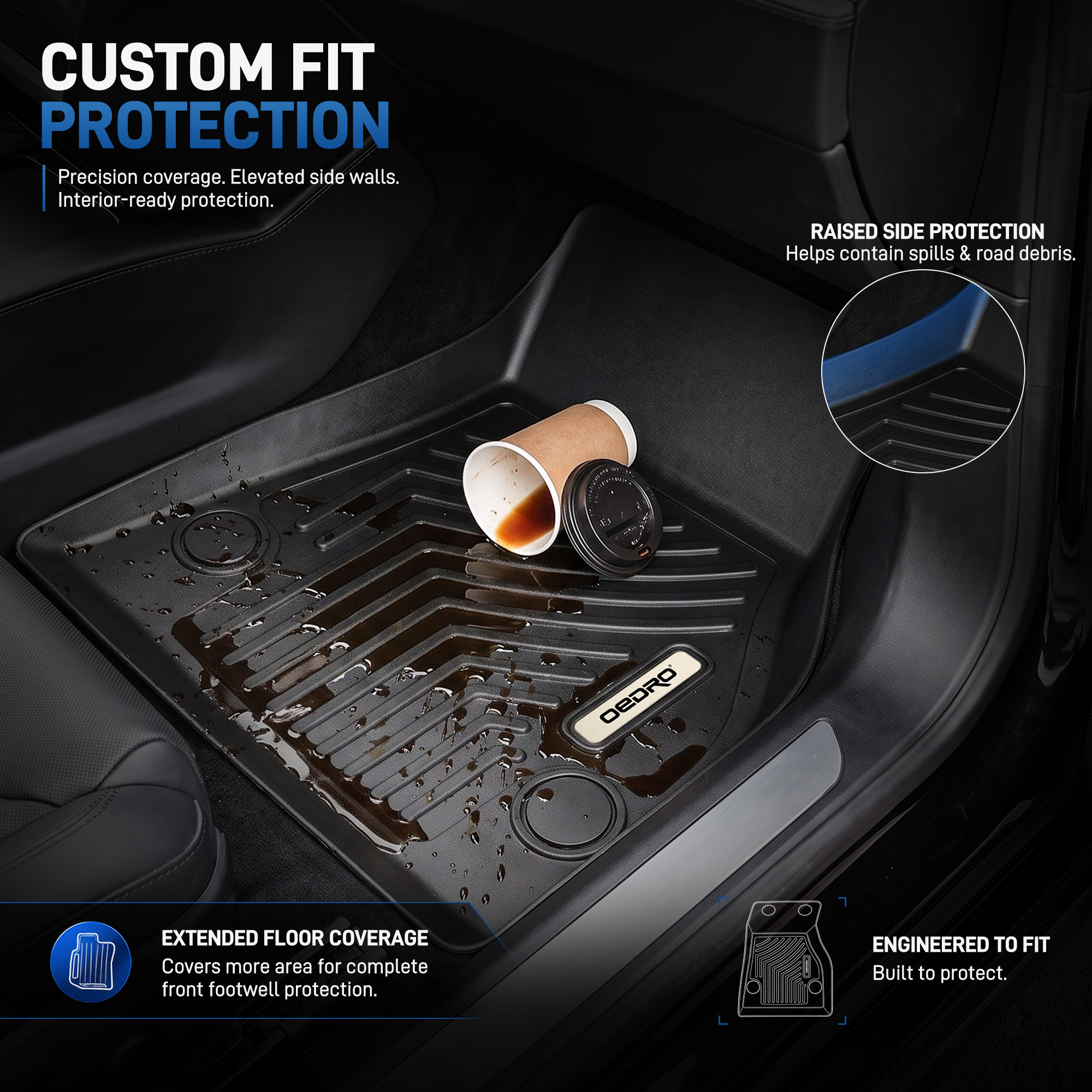 OEDRO Floor Mats for 2015-2020 Tesla Model S, Unique Black TPE All