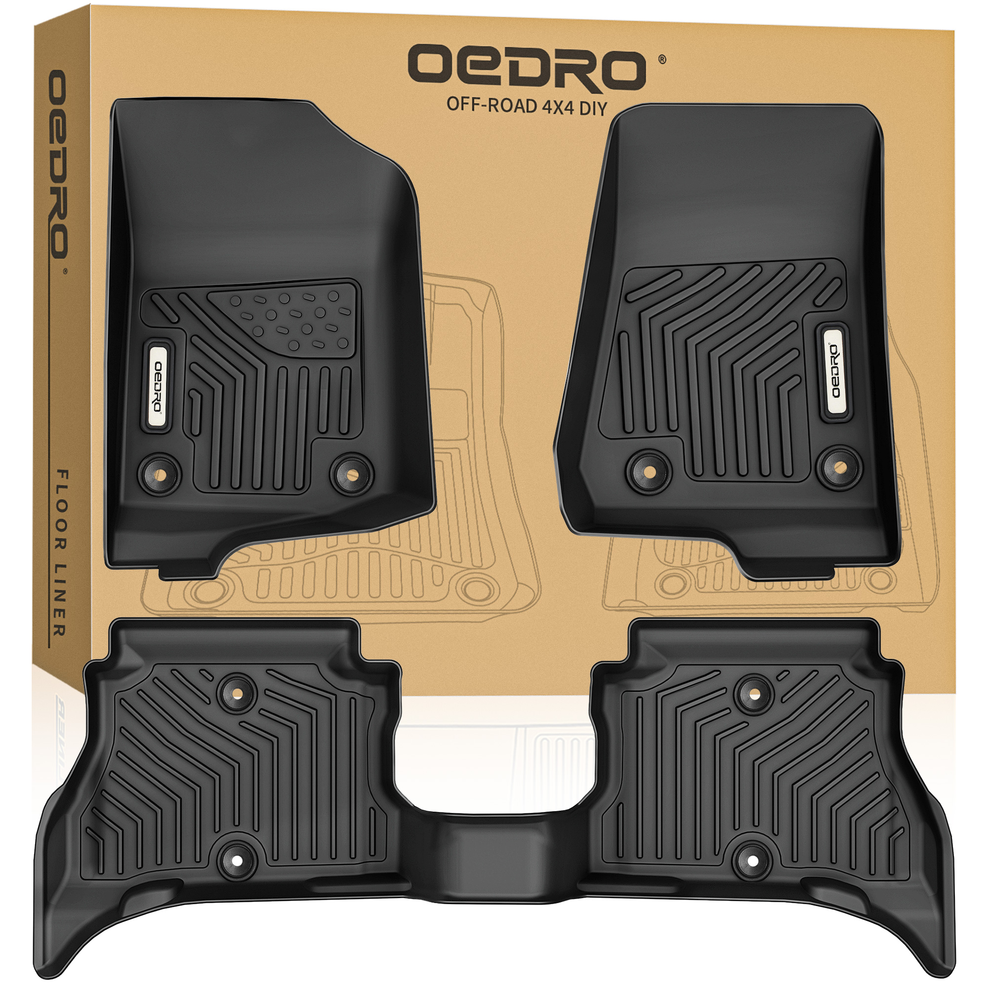 OEDRO® Floor Mats for 2021-2026 Jeep Wrangler 4XE Hybrid 4-Door, Black TPE All Weather Guard Full Set Liners