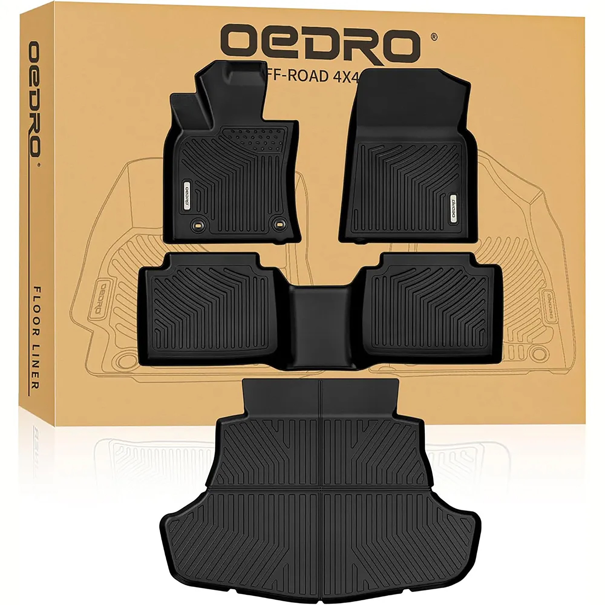 OEDRO Floor Mats for 2018-2024 Toyota Camry Standard Models, Unique Black TPE All-Weather Guard Full Set Liners