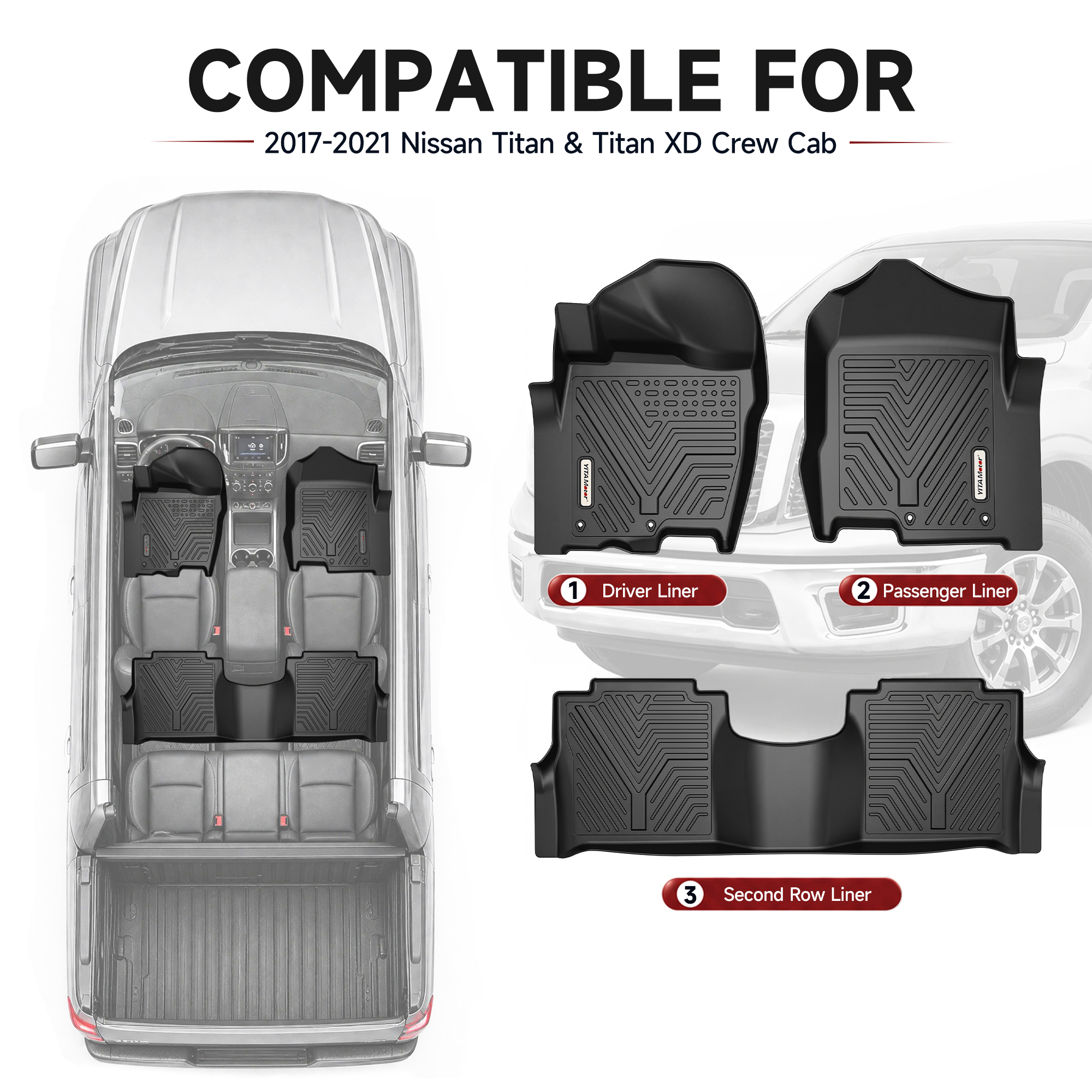YITAMOTOR Floor Mats for 2017-2021 Nissan Titan & Titan XD Crew
