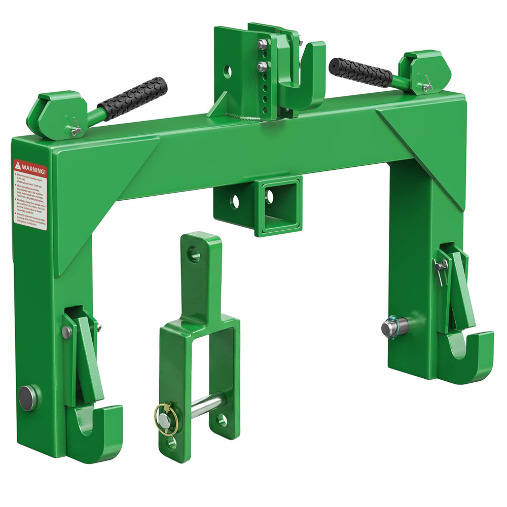 YITAMOTOR 3 Point Quick Hitch for Category 1 Tractors, 3000 LBS 3-Point Hitch Adapter with 2" Receiver, 5-Position Adjustable Hook, Green