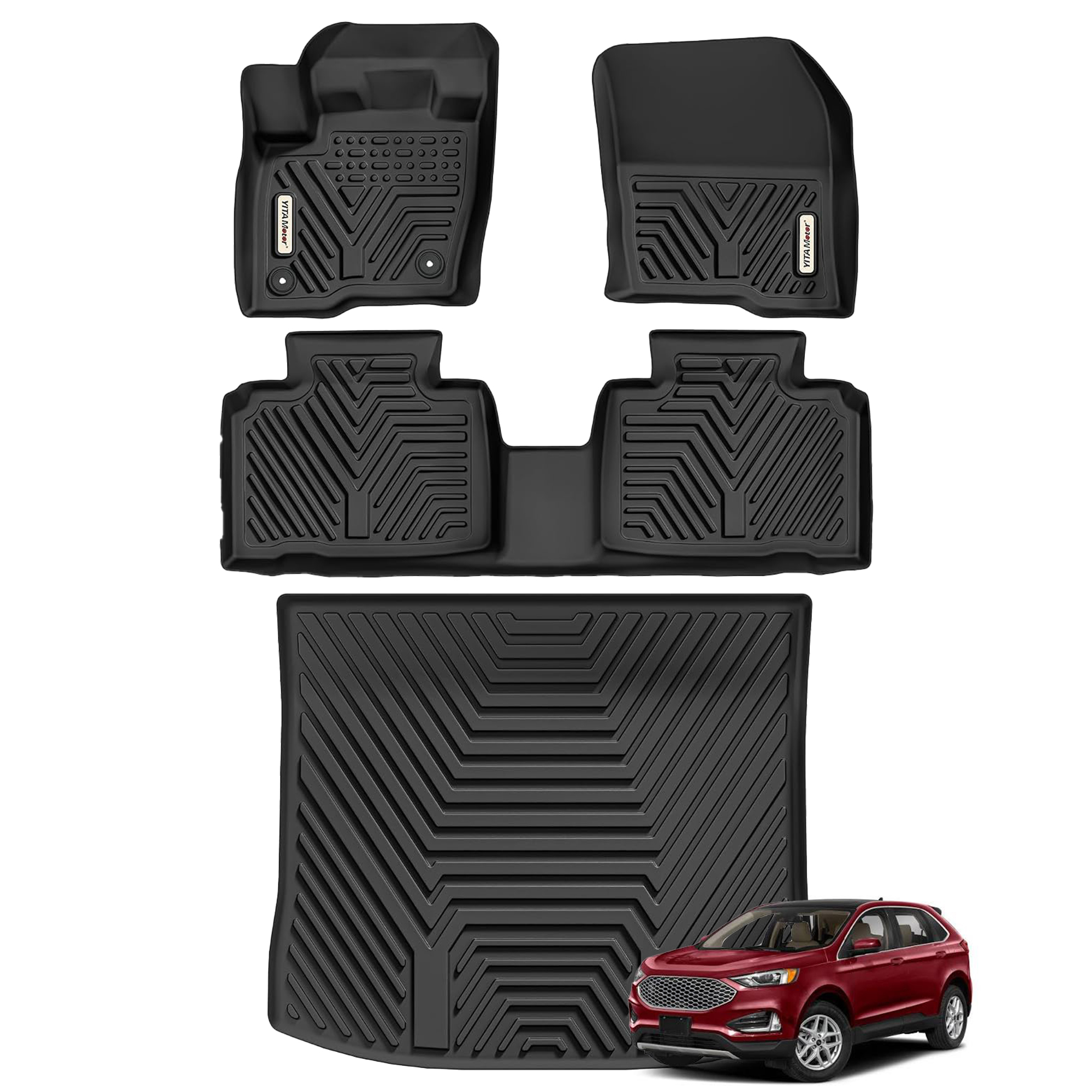 YITAMOTOR Floor Mats for 2015-2026 Ford Edge, TPE All-Weather Floor Liners & Trunk Mats, 1st & 2nd Row