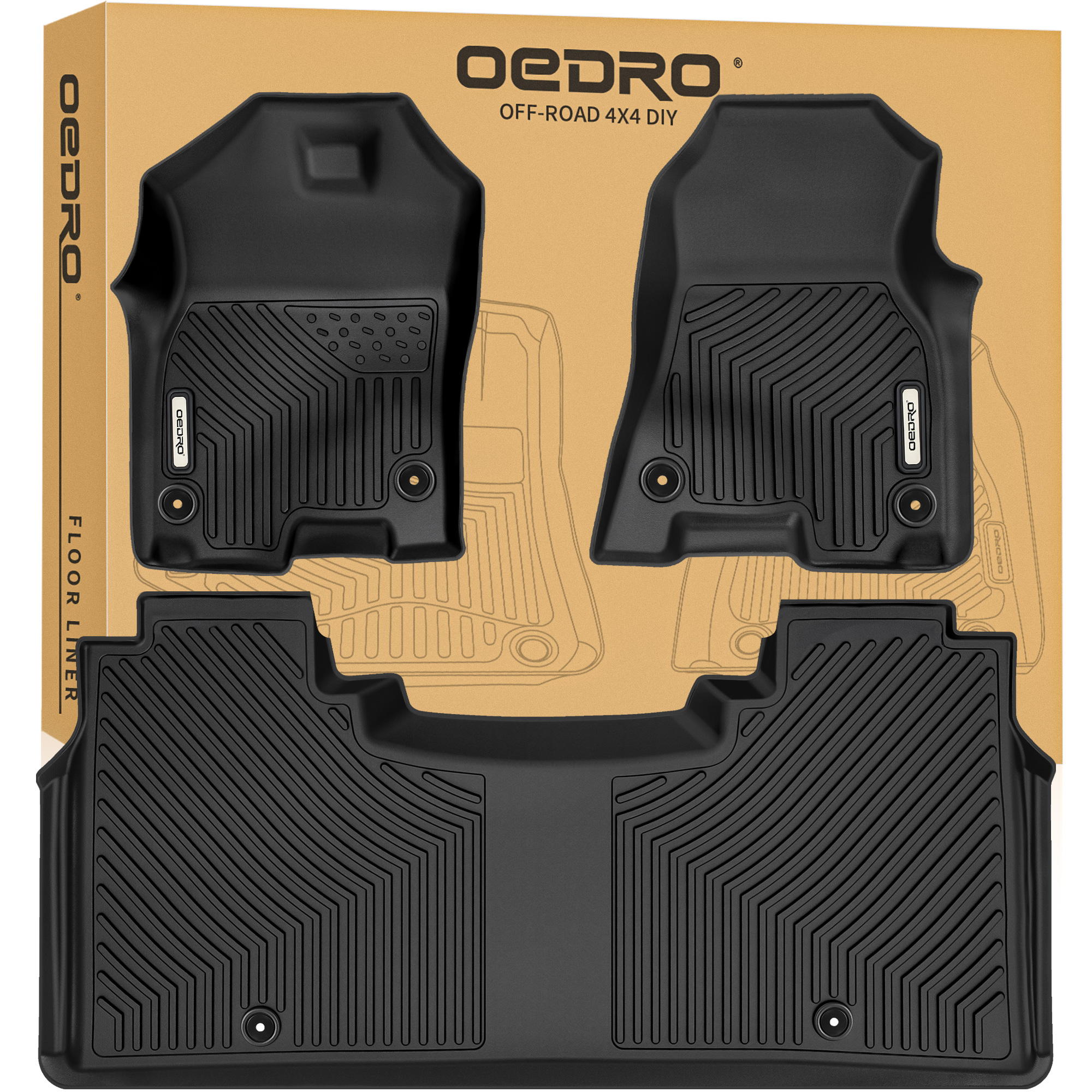 OEDRO Floor Mats for 2019-2024 Dodge Ram 1500 New Body Crew Cab (NOT for Classic Models), Front Row Bucket Seats, with Under Seat Storage Box