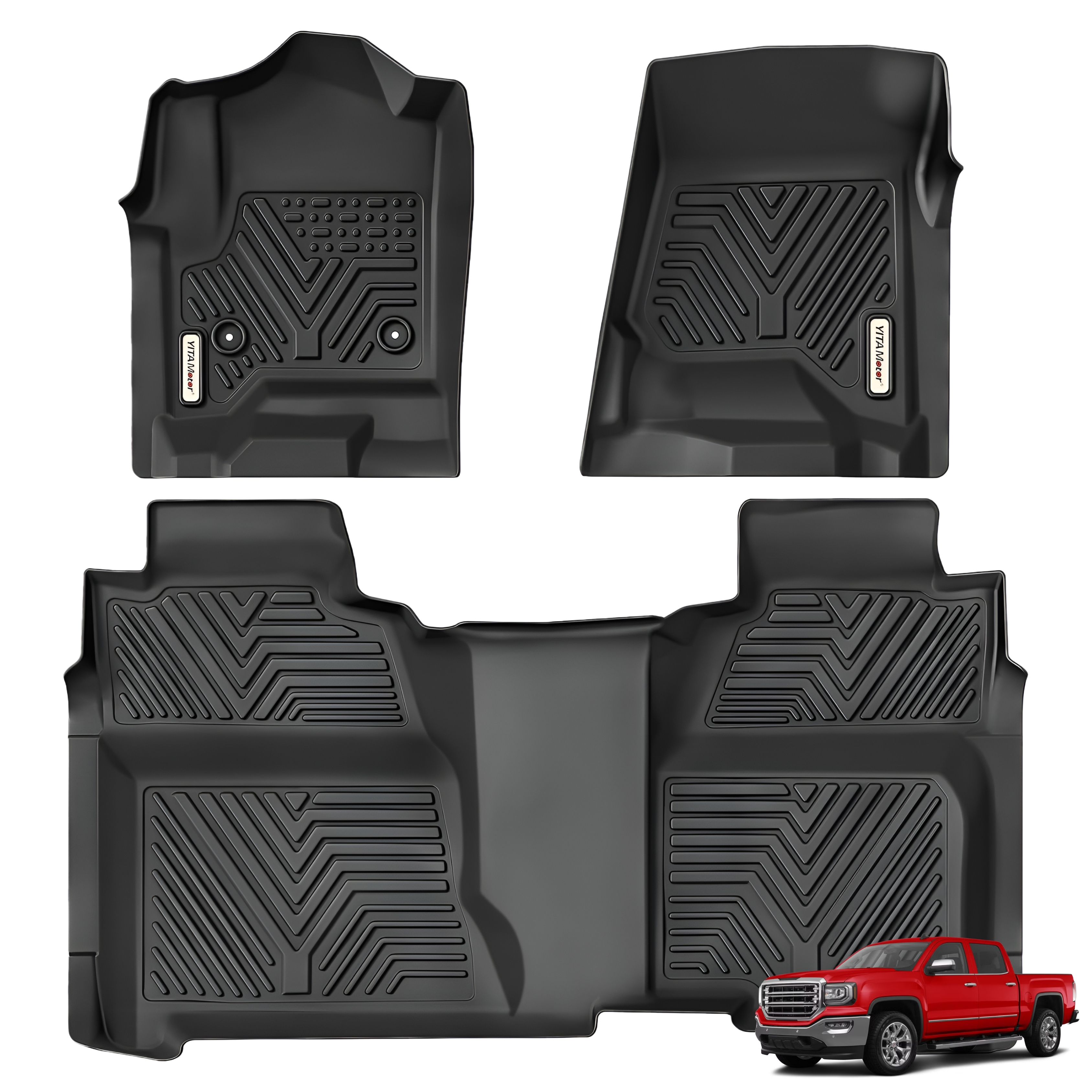 YITAMOTOR Floor Mats for 2014-2019 Chevy Silverado GMC Sierra Crew Cab | TPE All Weather Floor Liners