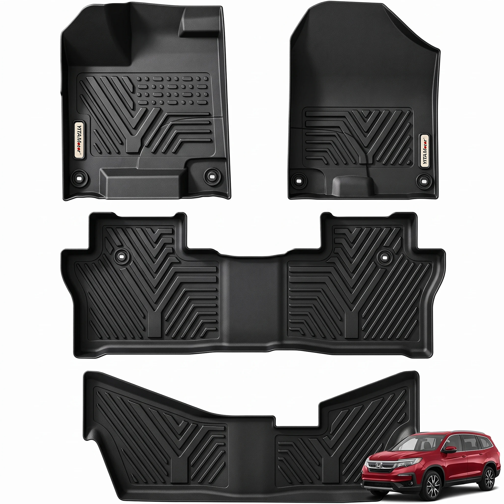 YITAMOTOR Floor Mats for Honda Pilot 2016-2022 8 Passenger All Weather TPE
