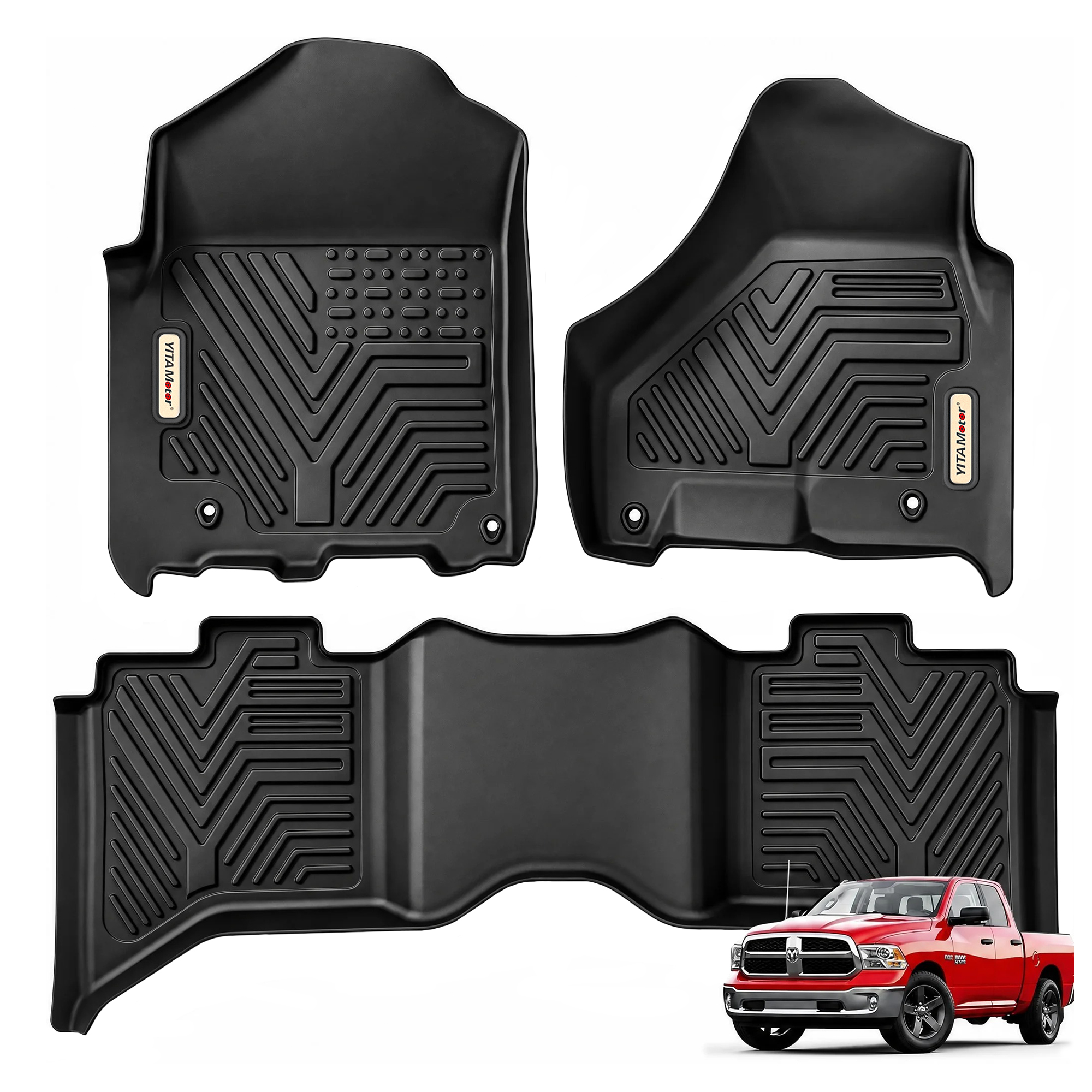 YITAMOTOR® 13-18 Dodge Ram 1500 2500 3500/19-24 Ram 1500 Classic Crew Cab Floor Mats Floor Liners, 1st and 2nd Row