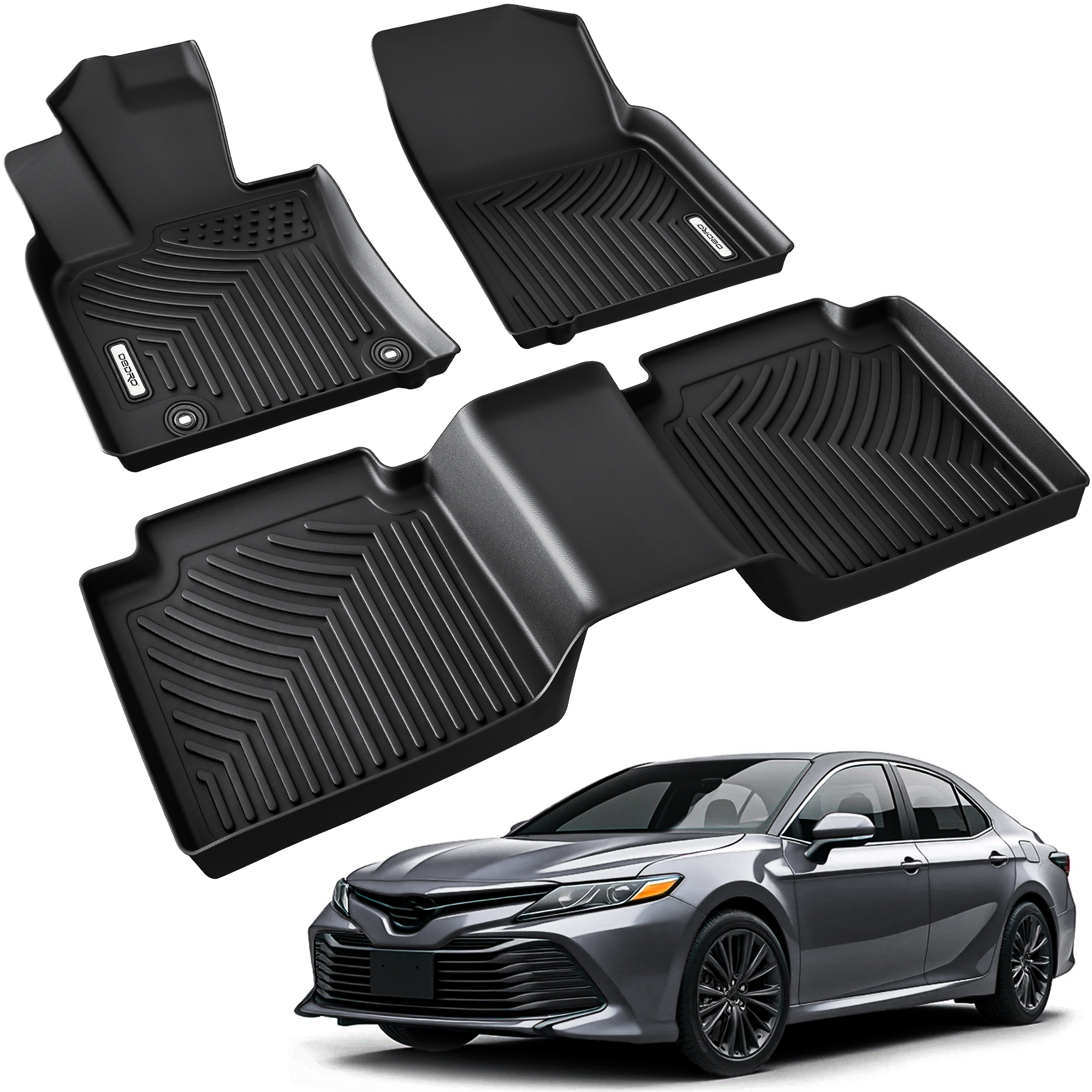 OEDRO Floor Mats for 2018-2024 Toyota Camry Standard Models, Unique Black TPE All-Weather Guard Full Set Liners
