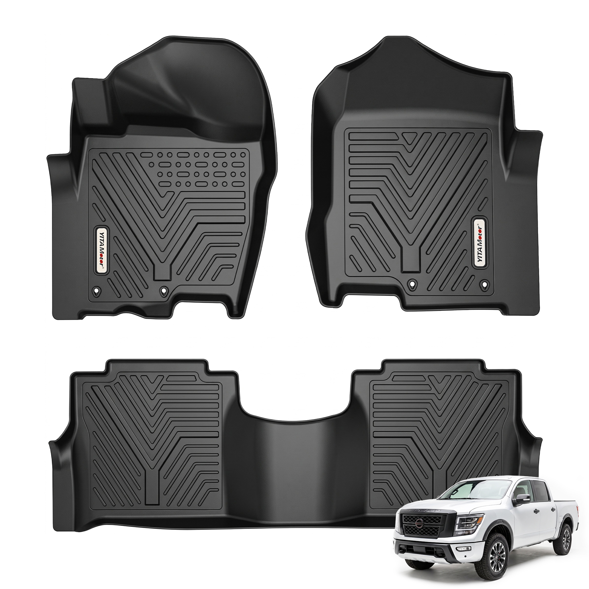 YITAMOTOR Floor Mats for 2017-2021 Nissan Titan & Titan XD Crew Cab, TPE All-Weather Floor Liners, 1st & 2nd Row, Black