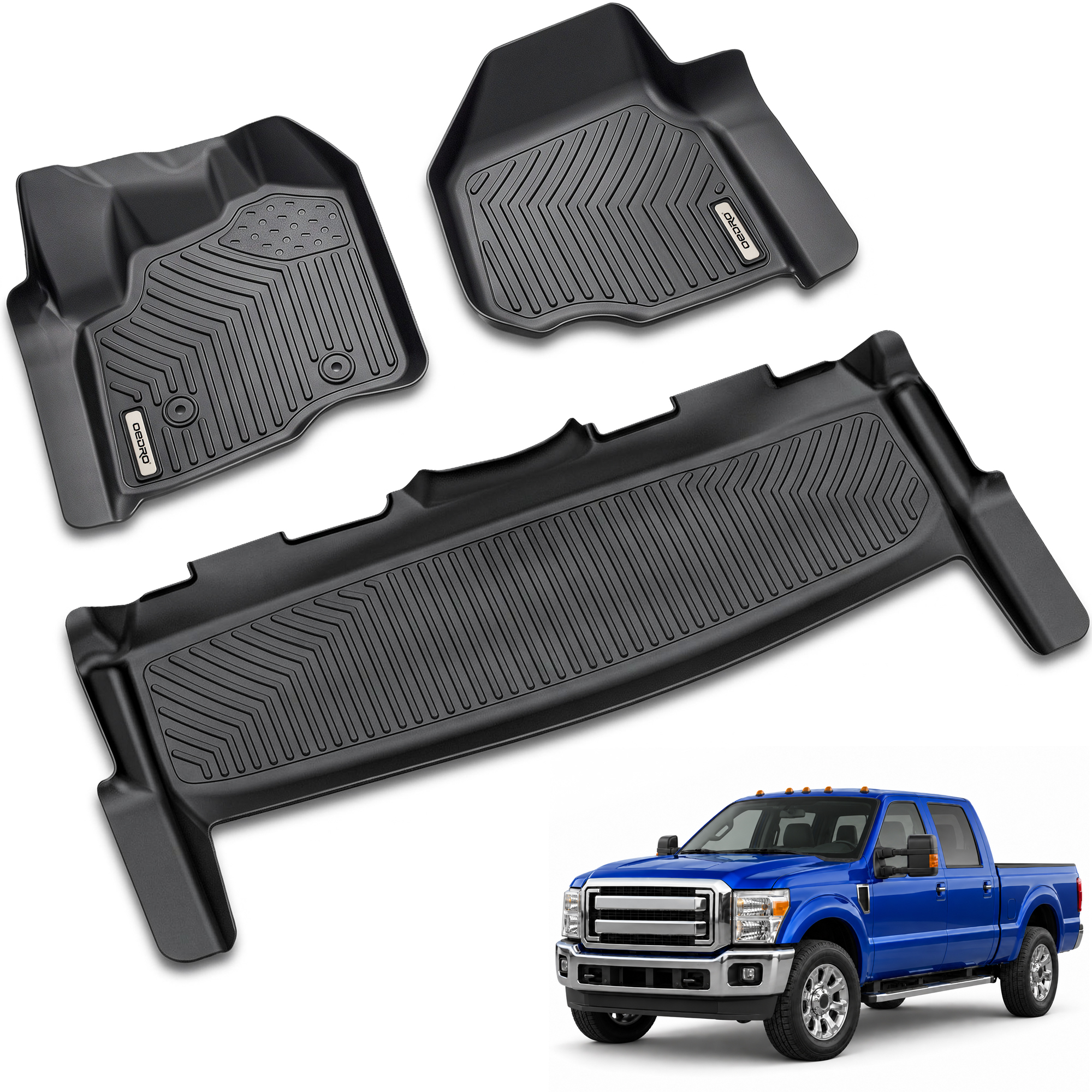 OEDRO Floor Mats for 2012-2016 Ford F250/F350/F450 SuperCrew/Crew Cab, Black TPE All-Weather Guard Liner Set
