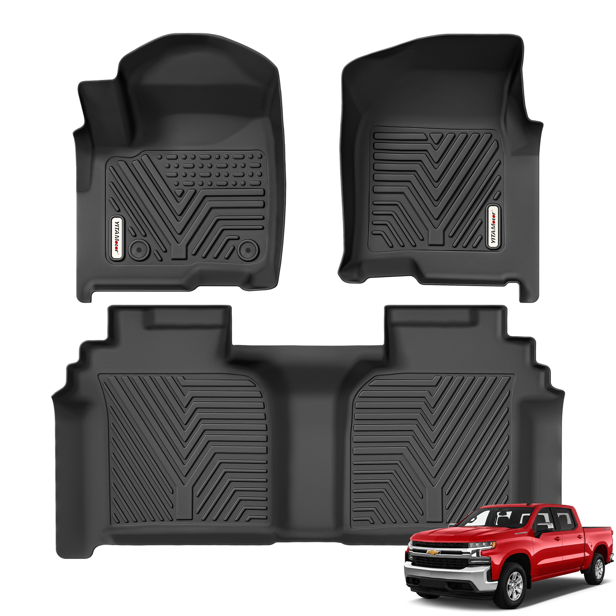 YITAMOTOR Floor Mats for Chevy Silverado GMC Sierra 1500 2500HD 3500HD 2019-2026 TPE