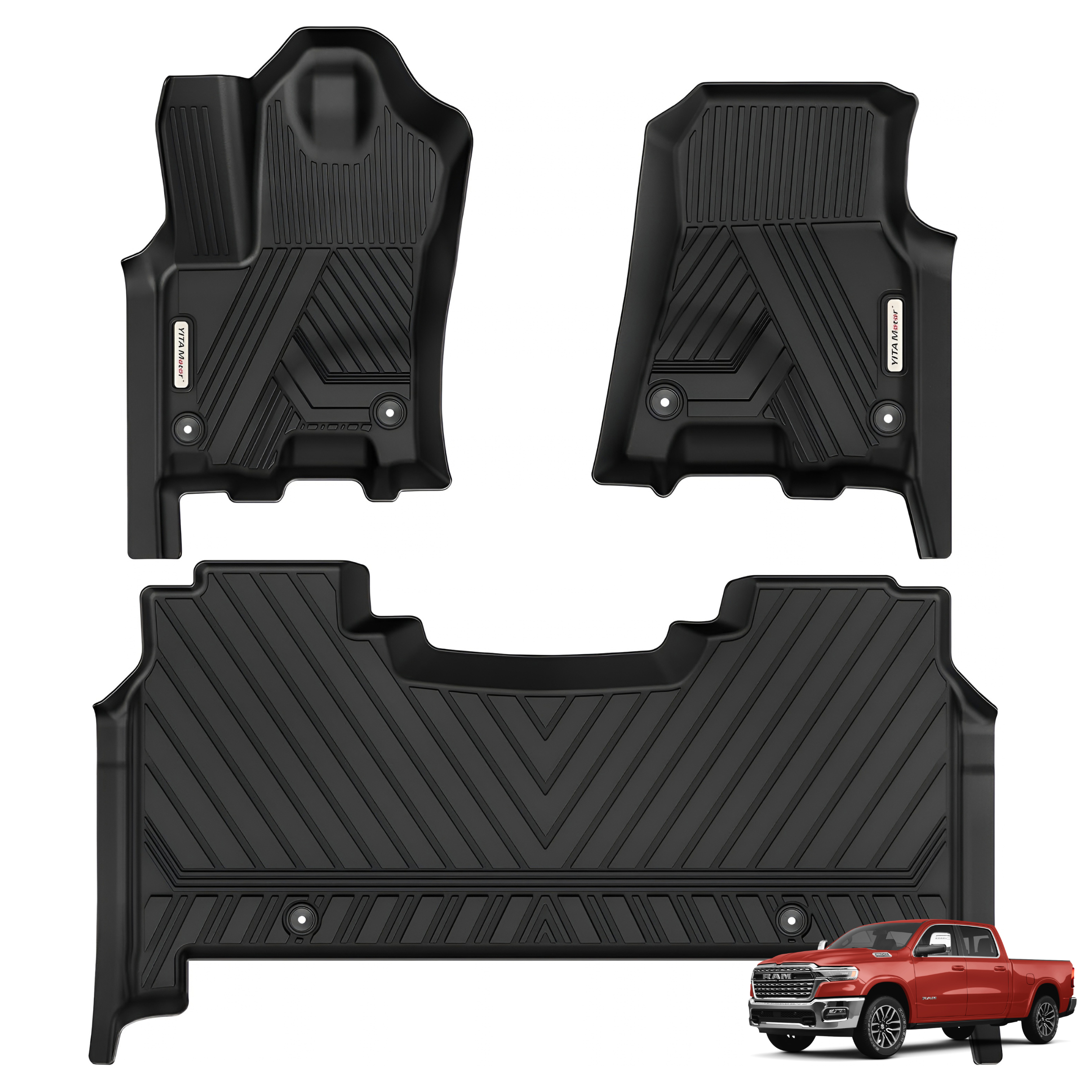 YITAMOTOR Floor Mats for 2025-2026 Ram 1500 Crew Cab, TPE All-Weather Floor Liners