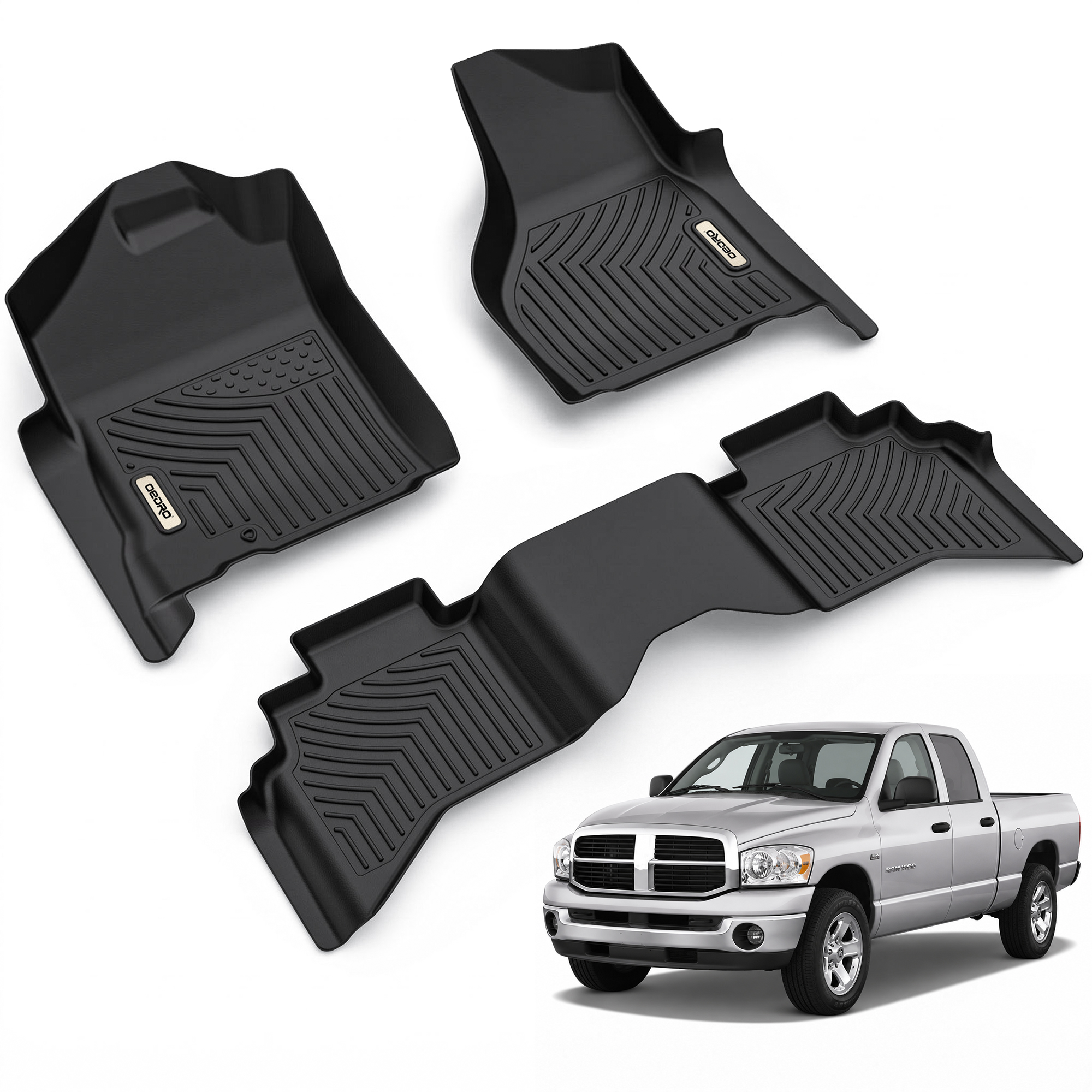 OEDRO Upgraded Floor Mats Fit for Dodge Ram 1500 Quad Cab 2002-2008, Dodge Ram 2500/3500 Quad Cab 2003-2009, All Weather TPE Floor Liners