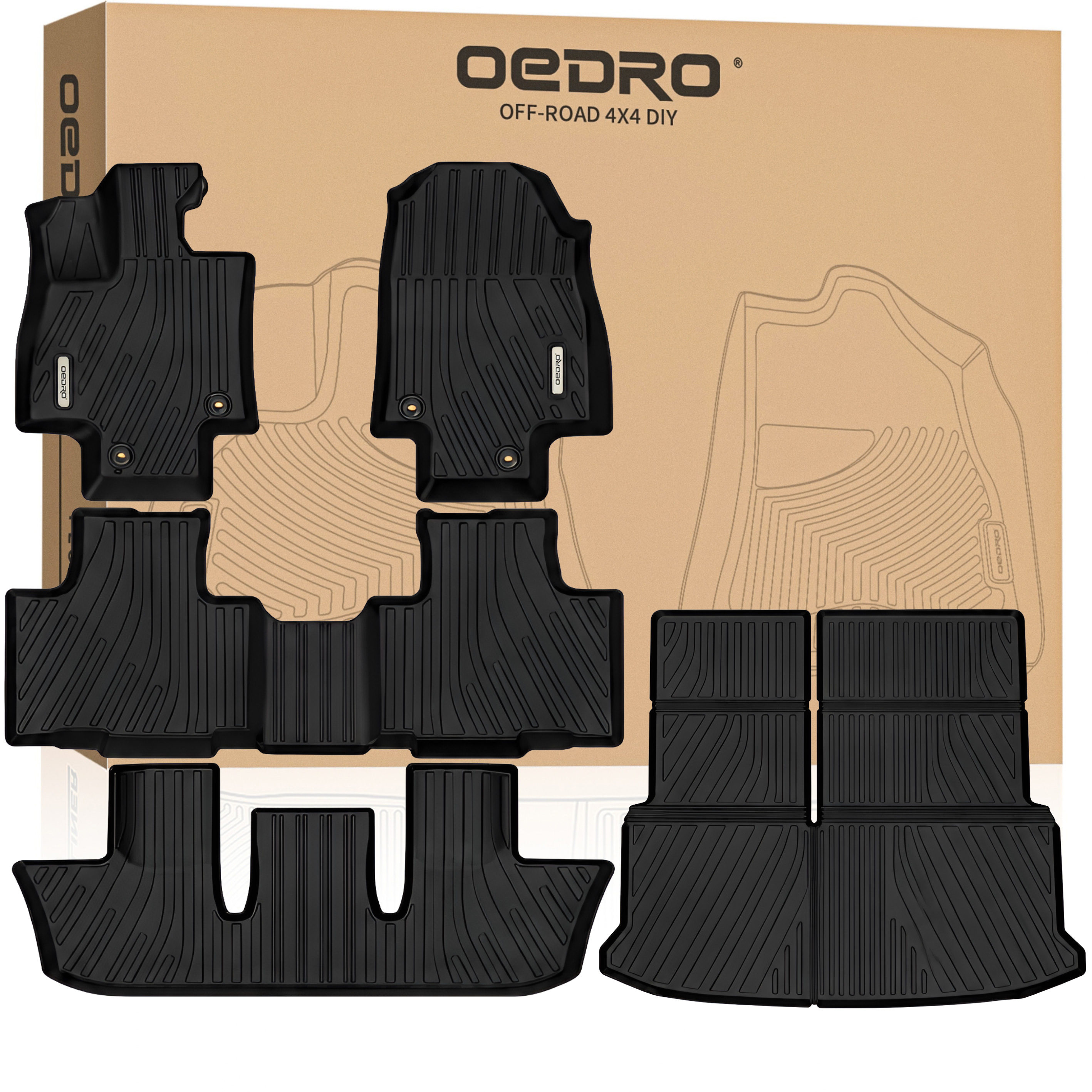 All-Weather TPE Floor Mats & Cargo Liner for 2024-2026 Toyota Grand Highlander w/Subwoofer 7 Seat (Include Hybrid), Custom Fit Backrest Mat