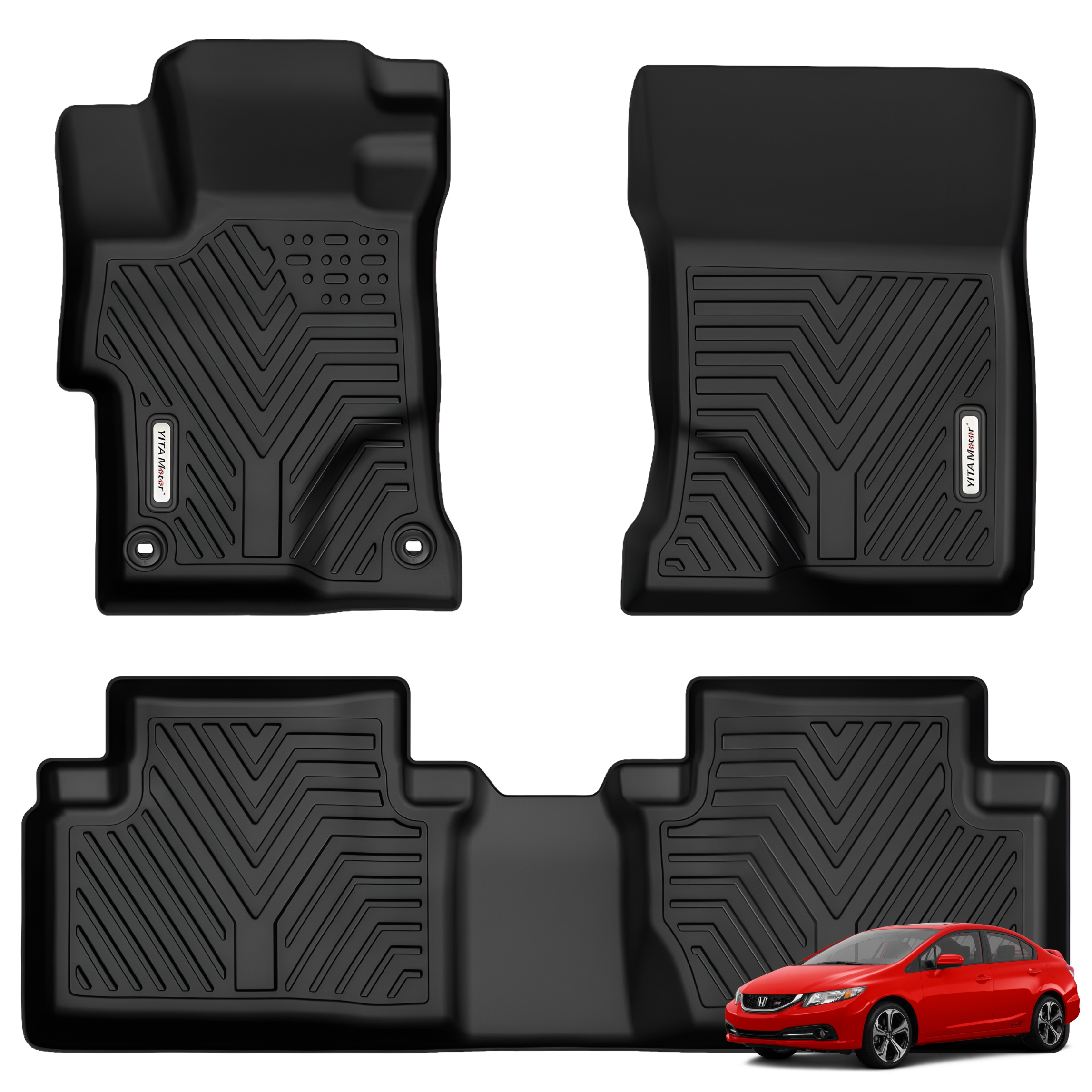 YITAMOTOR Floor Mats for Honda Civic 2012-2015 Sedan All Weather TPE Liners