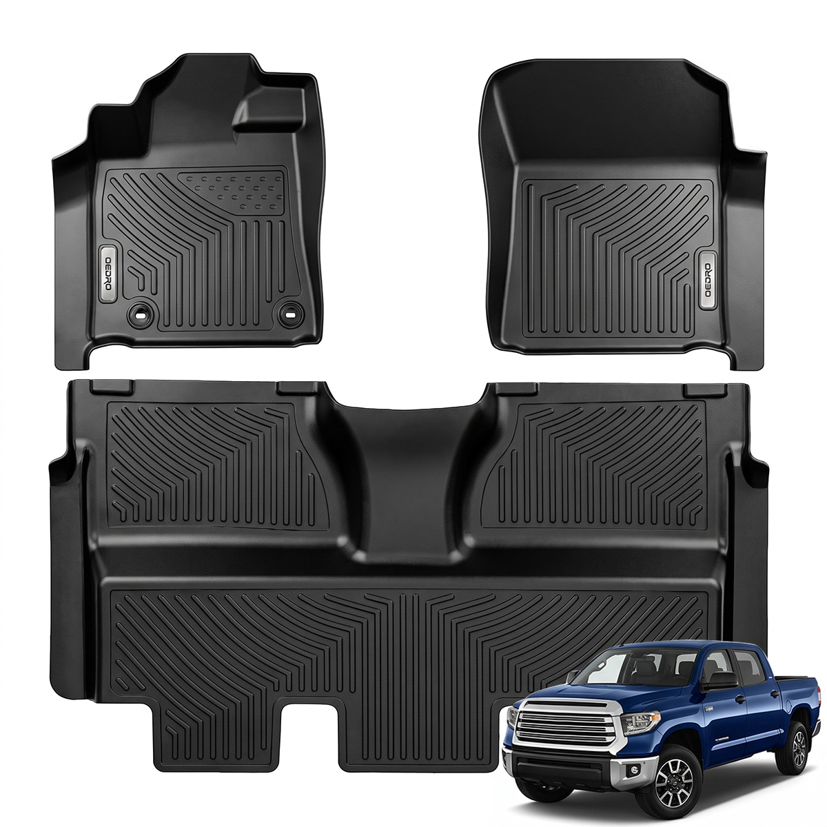OEDRO Floor Mats for 2014-2021 Toyota Tundra CrewMax Cab with Coverage Under 2nd Row Seat, All Weather Guard Full Set Liners