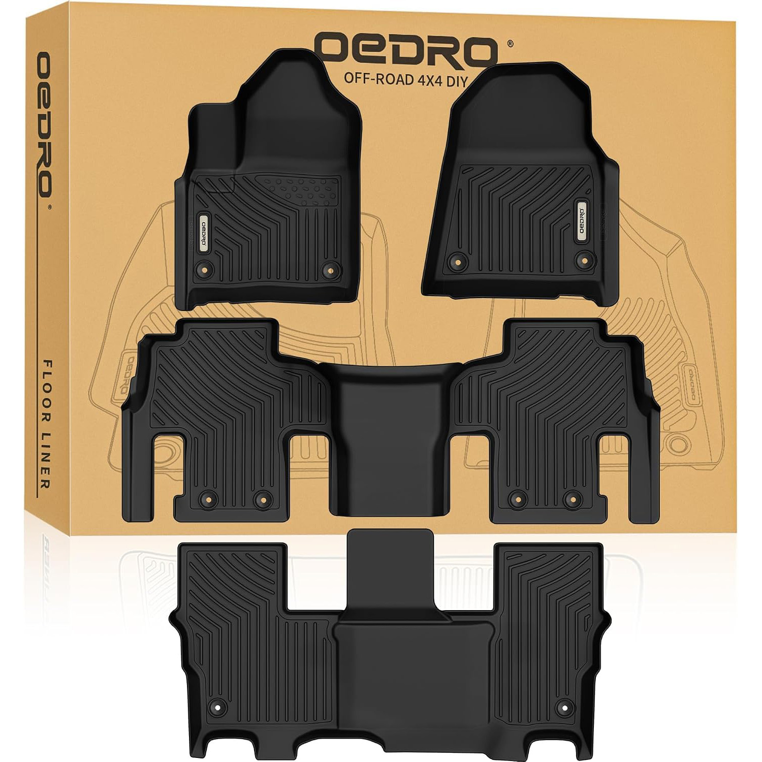 OEDRO® Floor Mats for 2022-2025 Jeep Wagoneer (8 Passenger Model), Custom Fit Black TPE All Weather Floor Liners