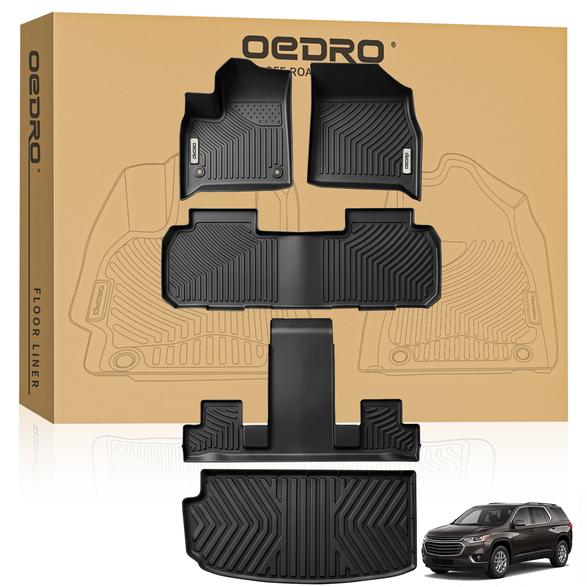 OEDRO Floor Mats Carpet Liners All-Weather for 2018-2025 Chevrolet Traverse 7 Seats with 2nd Row Bucket Seats