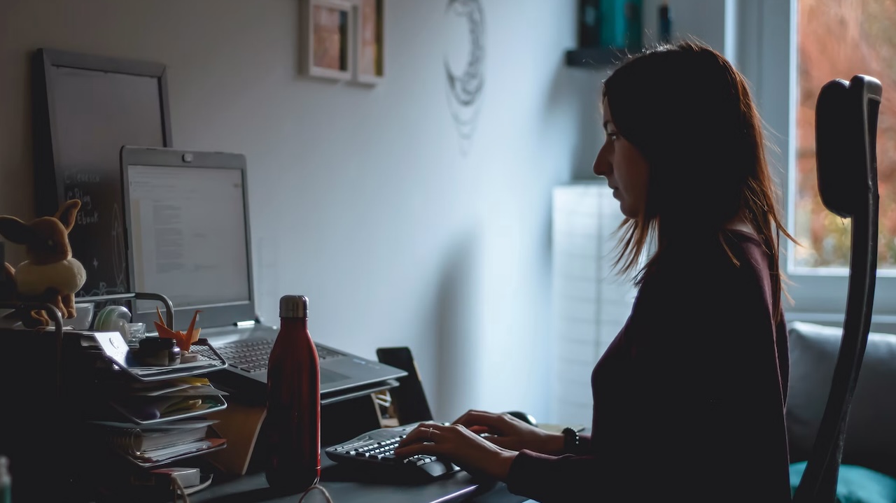 modern women work long time in front of a desk on the chair modern women work long time in front of a desk on the chair