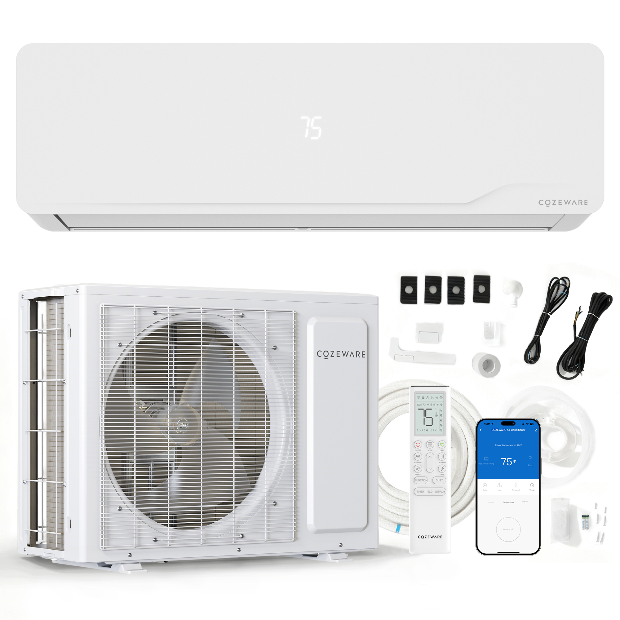 COZEWARE 24000 BTU Mini Split with WiFi, 20 SEER2 Air Conditioner with Heat Pump & 38dB Quiet Operation for Bedroom/ Living Room/ Basement, 230V