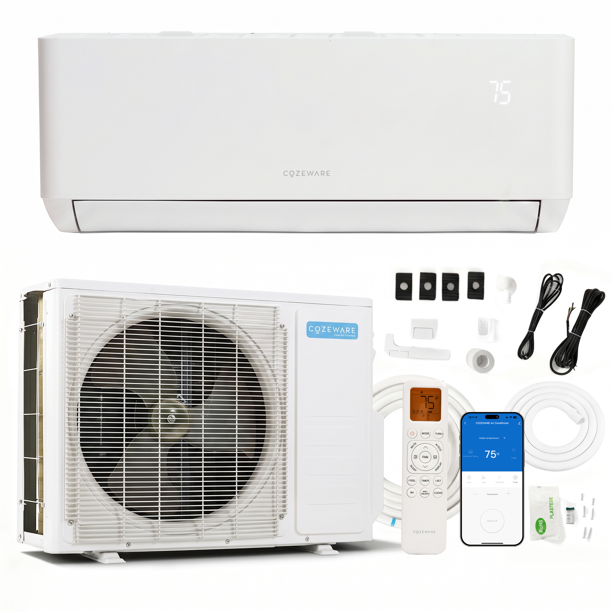 COZEWARE 24 SEER2 12000 BTU Mini Split AC with ENERGY STAR Certification, 10 HSPF2 Heat Pump with 30dB Quiet Operation, 110V
