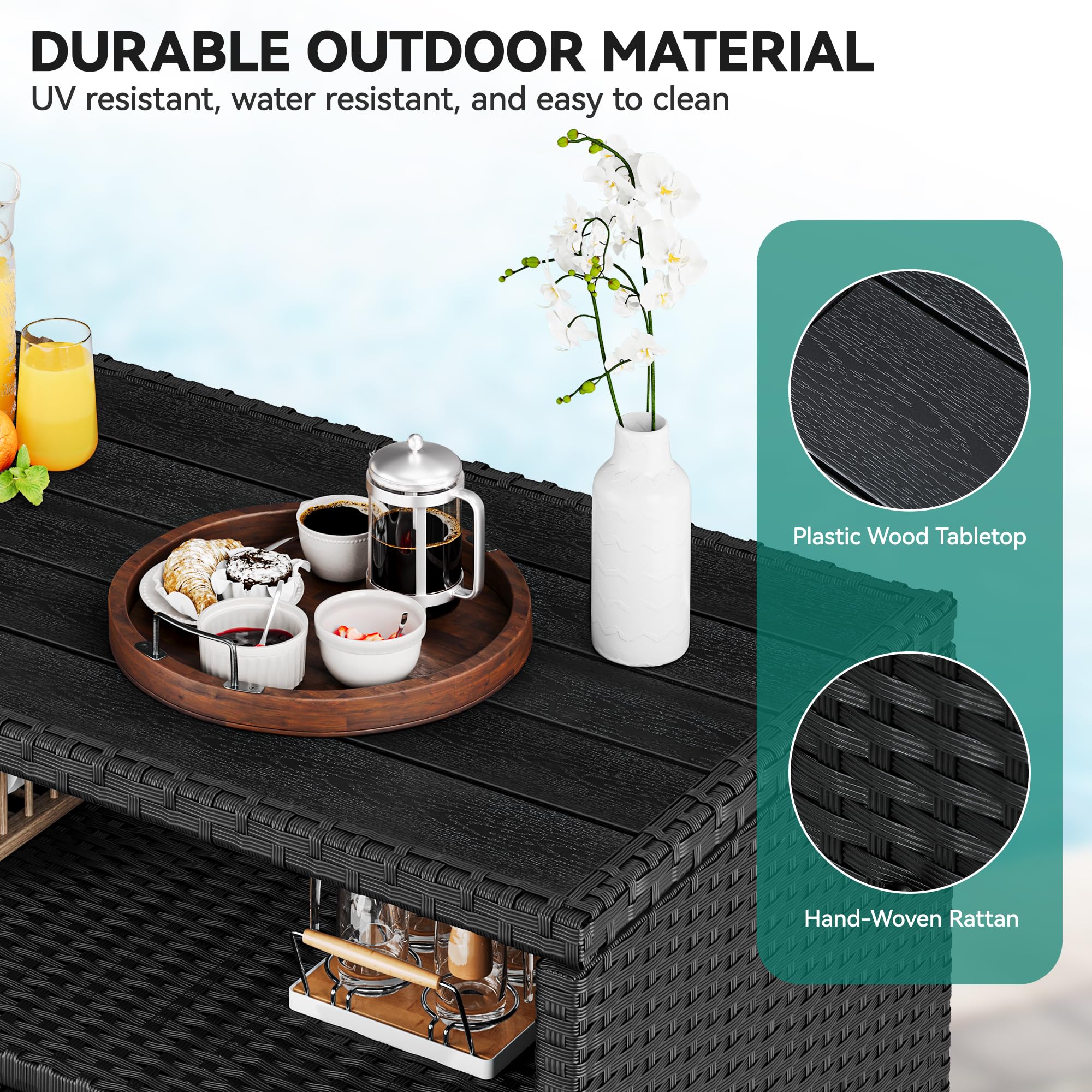 Out Door Bar YITAHOME Patio Storage Cabinet, Outdoor Wicker Bar