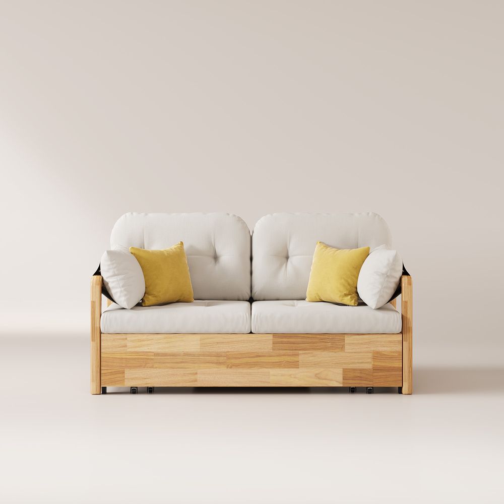 Solid wood cotton linen sofa bed
