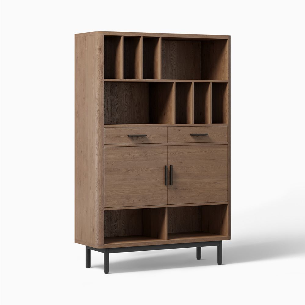 corner bookcase shelf with 2 drawers