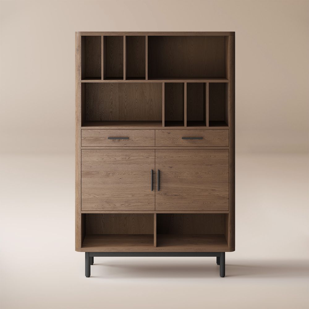 brown corner bookcase shelf