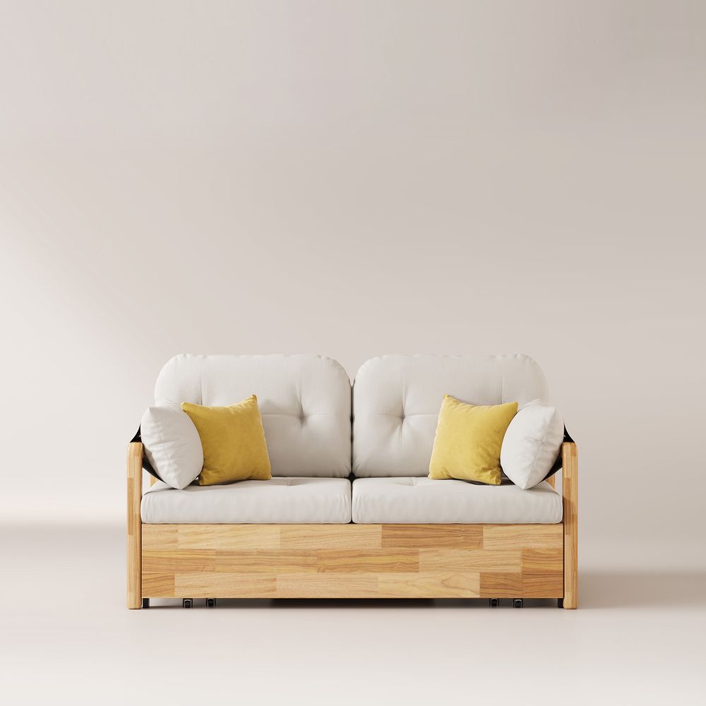 Solid wood cotton linen sofa bed