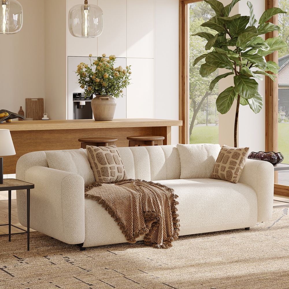 white bouclé  sofa