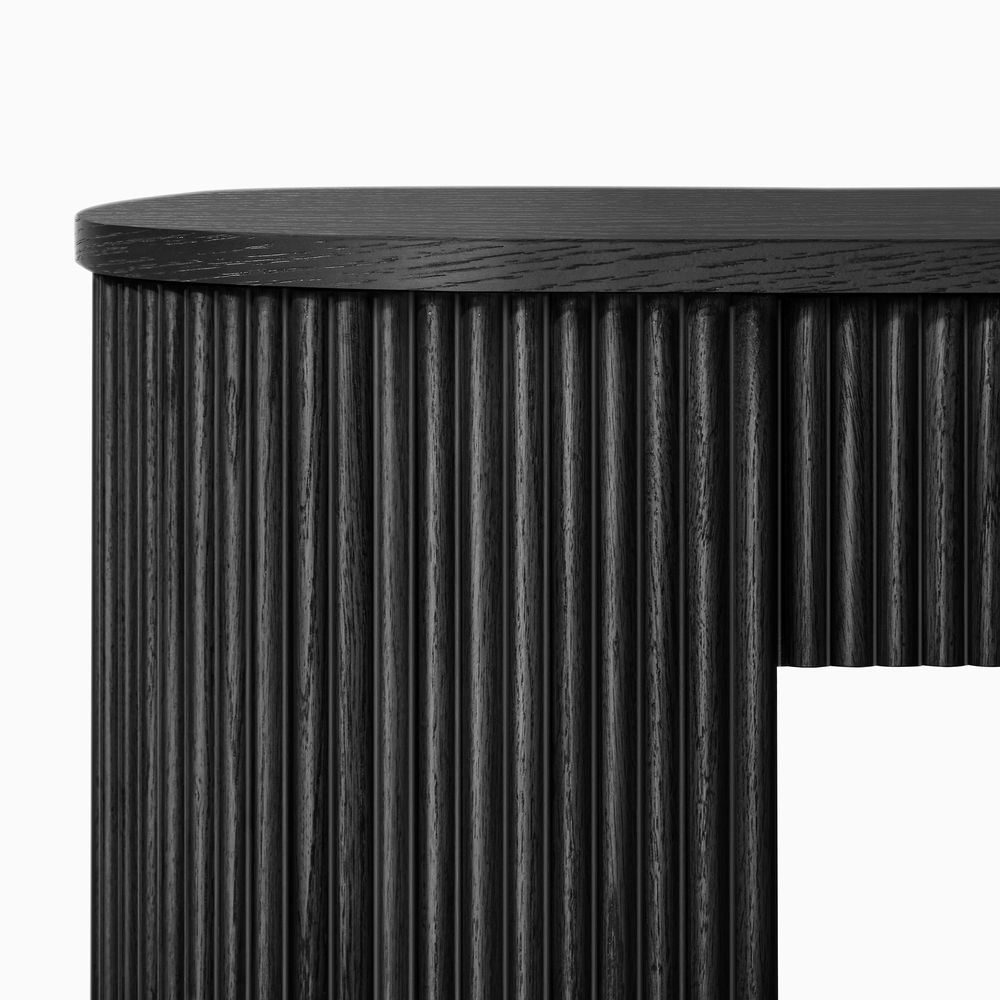 Drawer open state of black writing desk