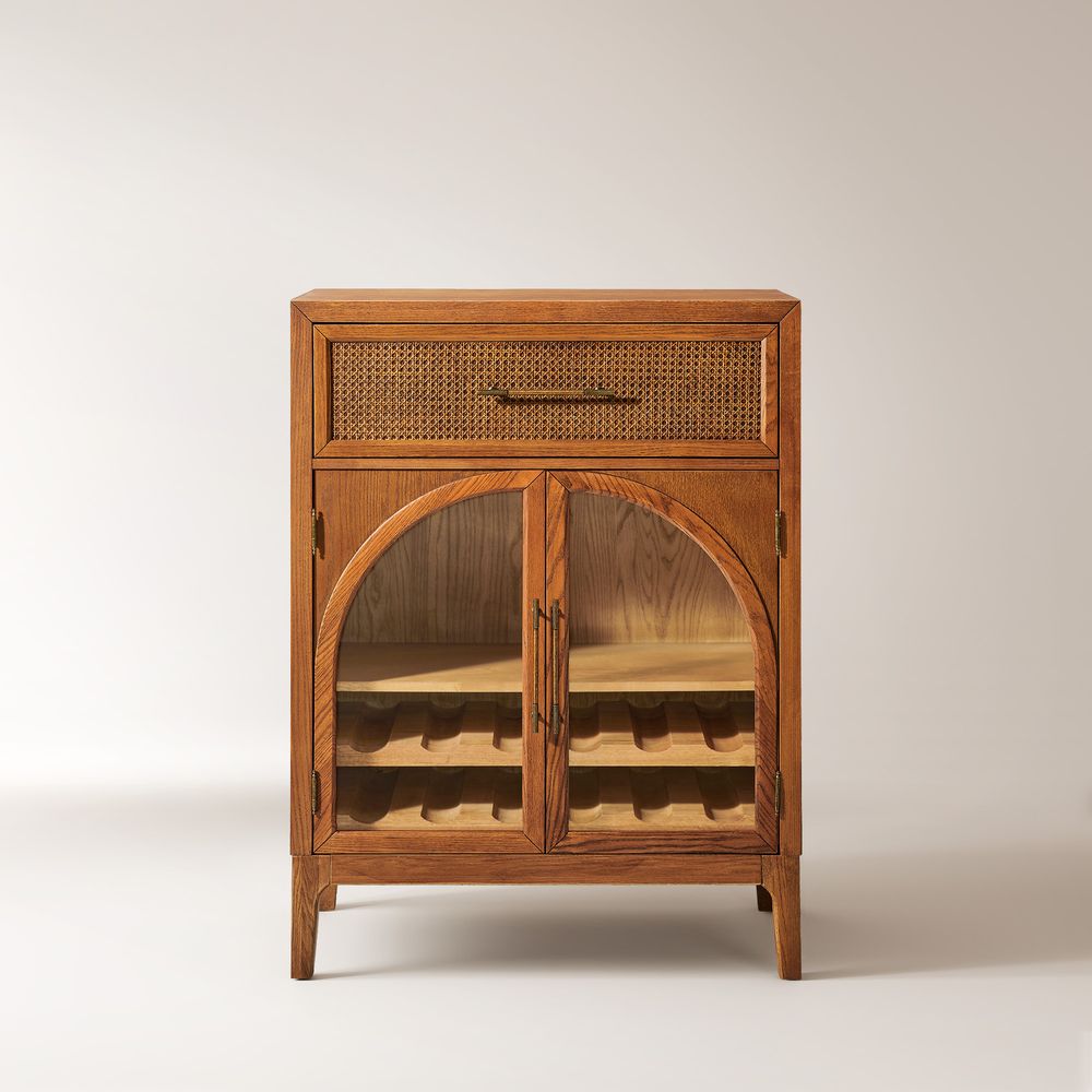 Valborg 36" Oak Arch Glass Door Bar Cabinet