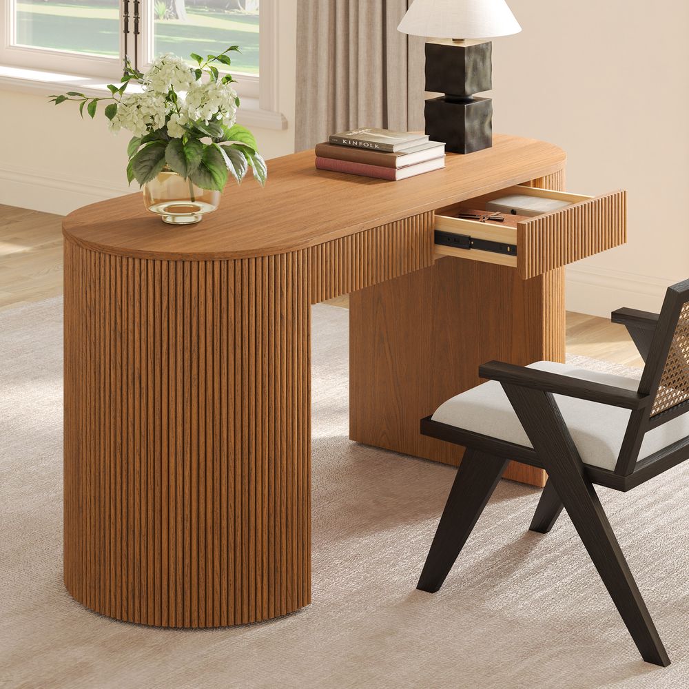 side view of walnut office desk