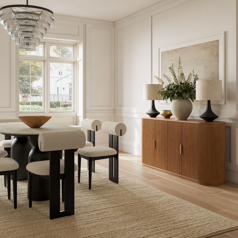 fluted wood sideboard with adjustable shelve