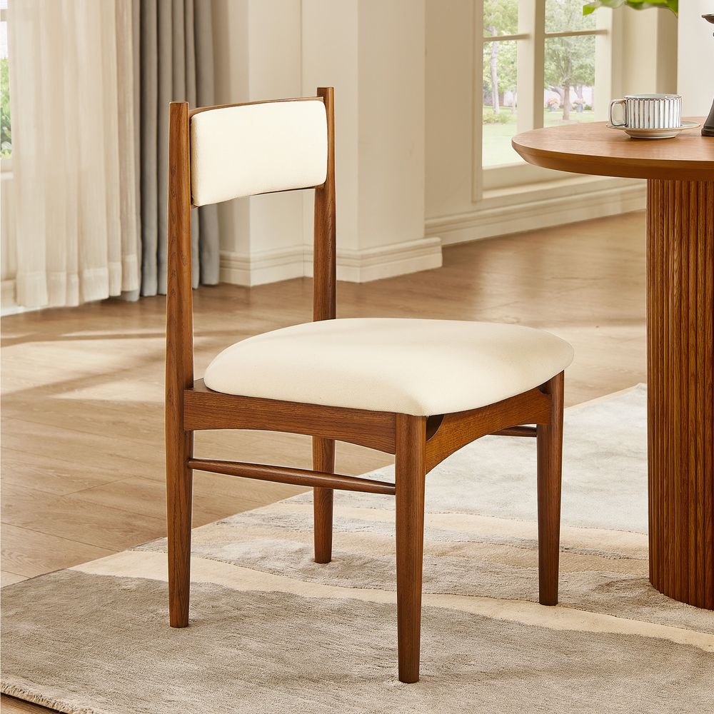 Set of 2 Solid Oak Dining Chairs with Cotton Upholstery