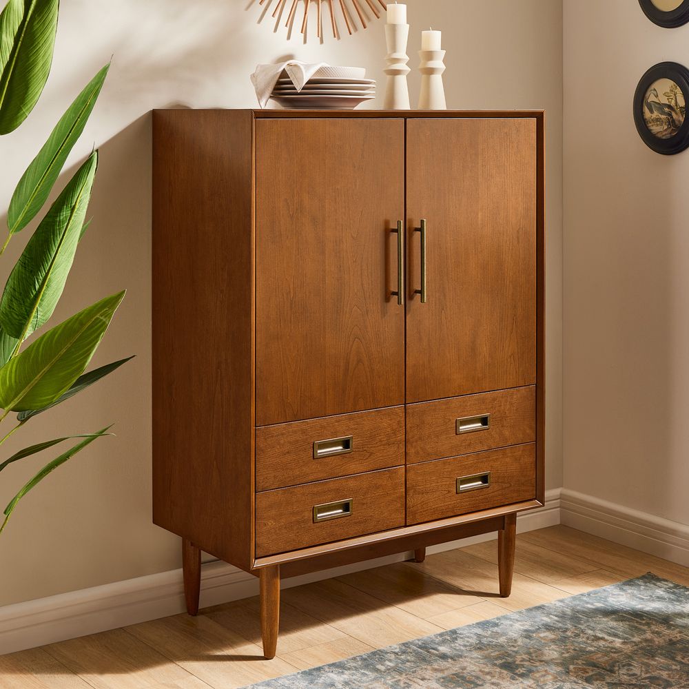 Mid Century Kaden 33 inch  Cherry Bar Cabinet with Drawers for Kitchen