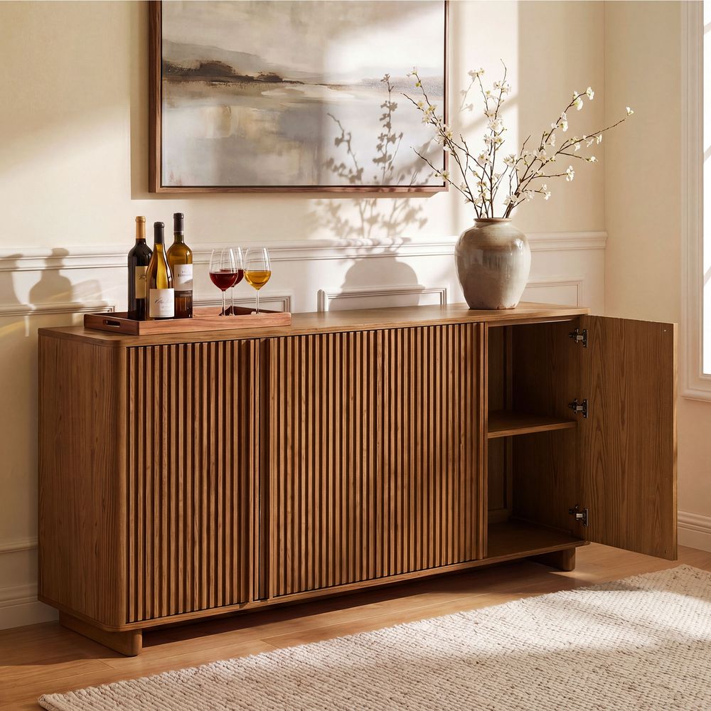 ash wood fluted dining room sideboard