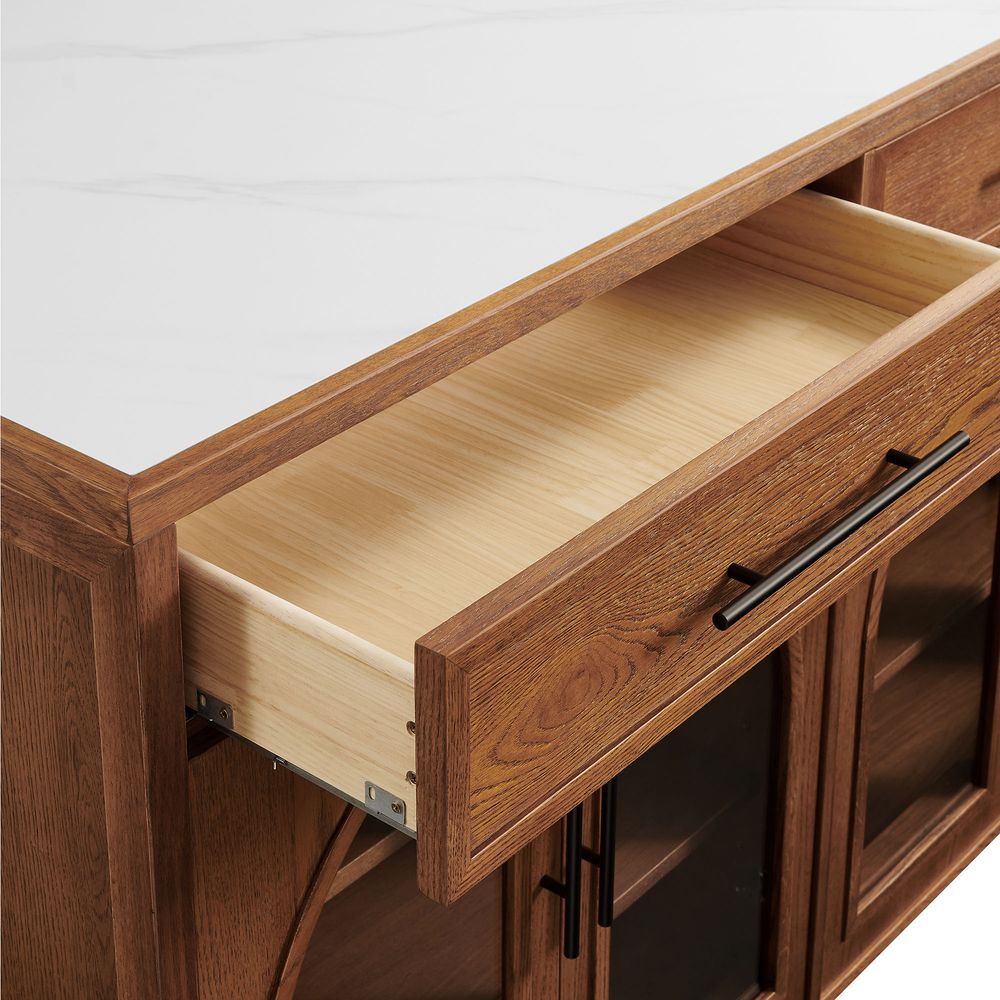 Brown Versatile Kitchen Island with Drawers