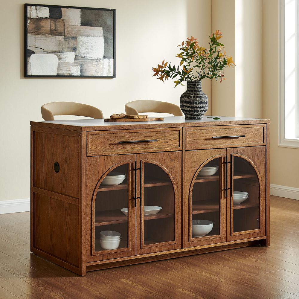 63 inch  Kitchen Island with Storage and Black SIntered Stone