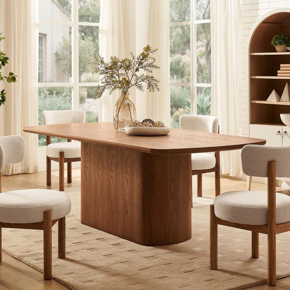 Mid Century Brighton 84 inch  Rectangular Oak Dining Table in Warm Brown for 6