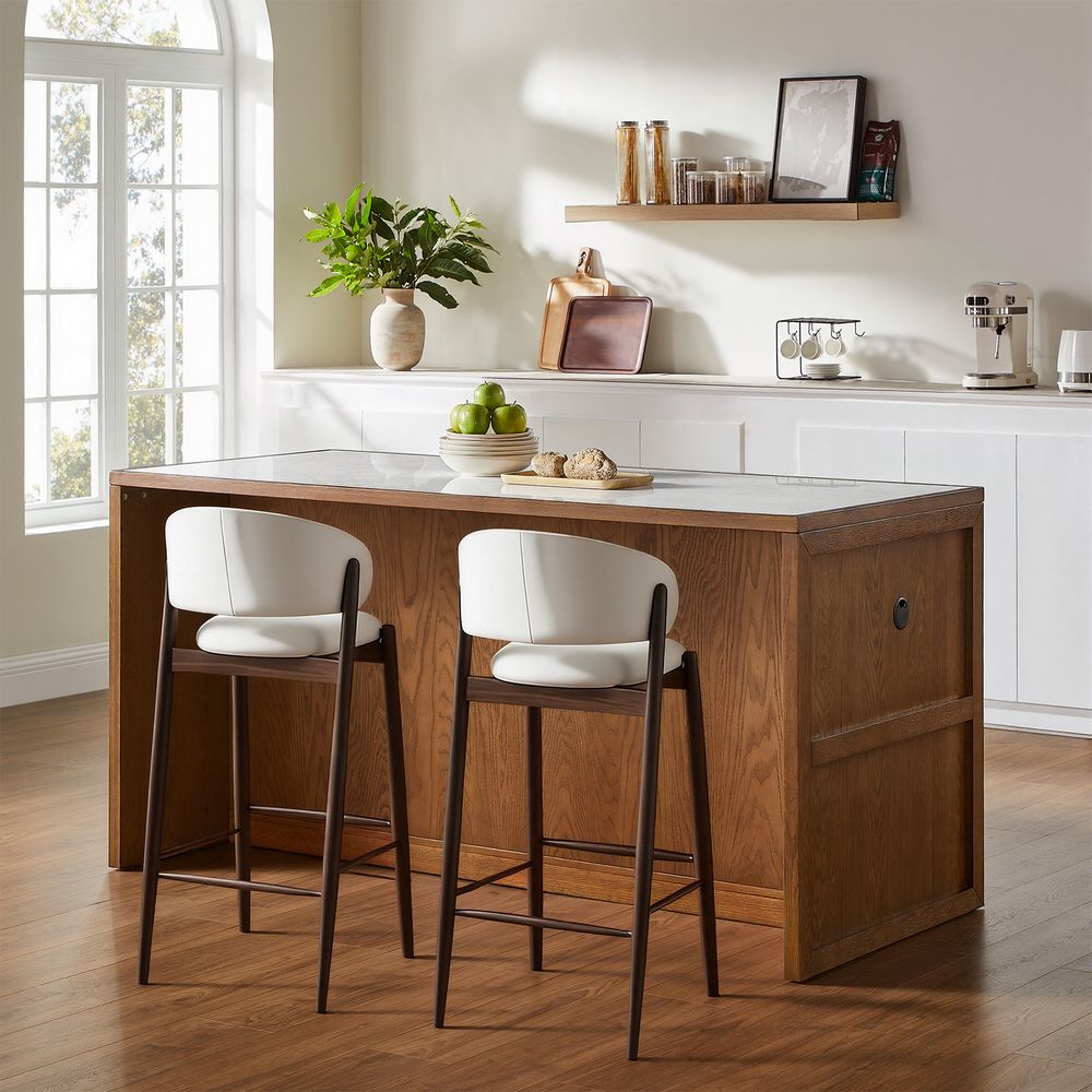 Midcentury Modern 72 inch  White Engineered Kitchen Island